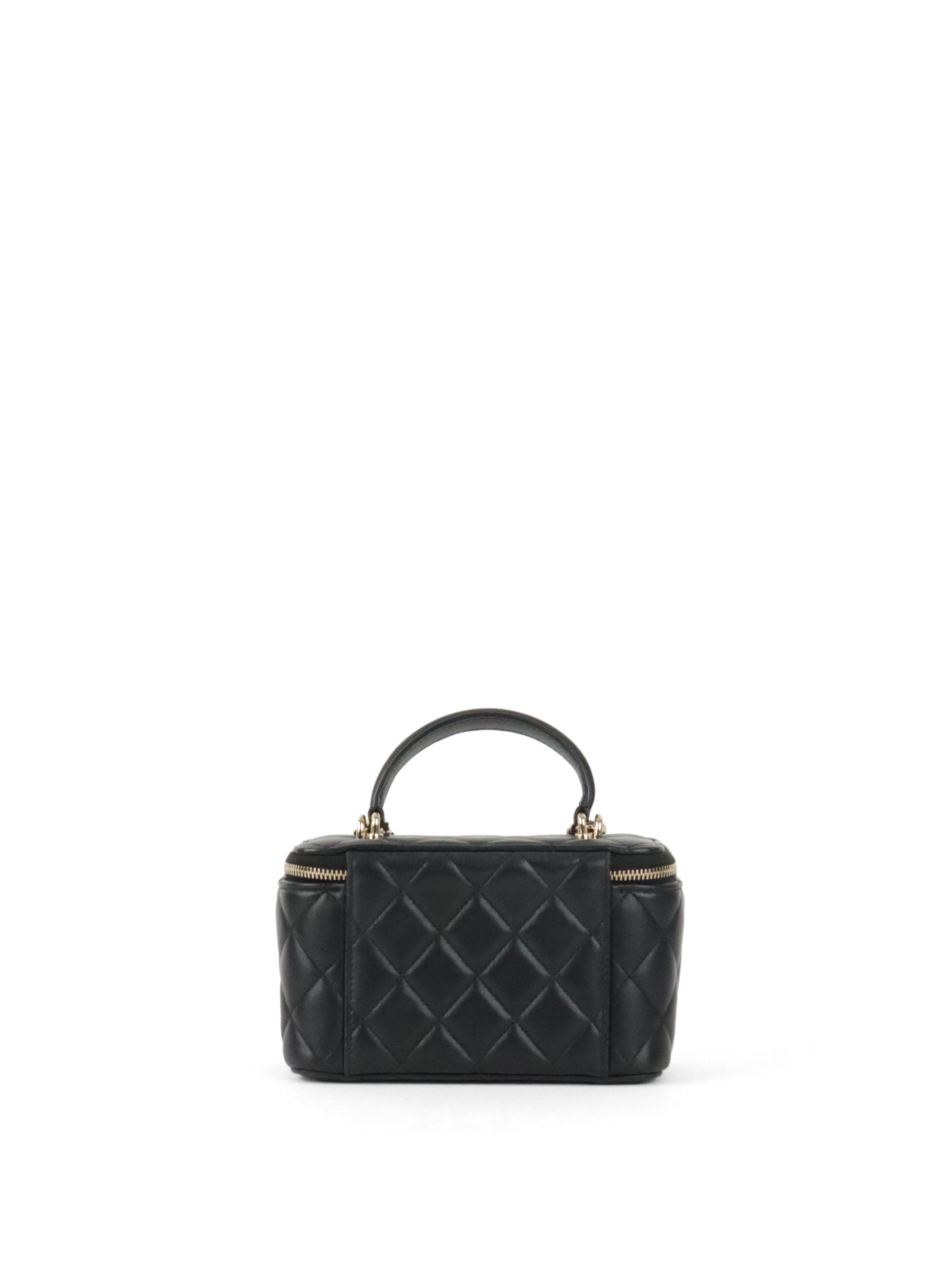 Chanel Black Lambskin Vanity Case with Handle LGHW