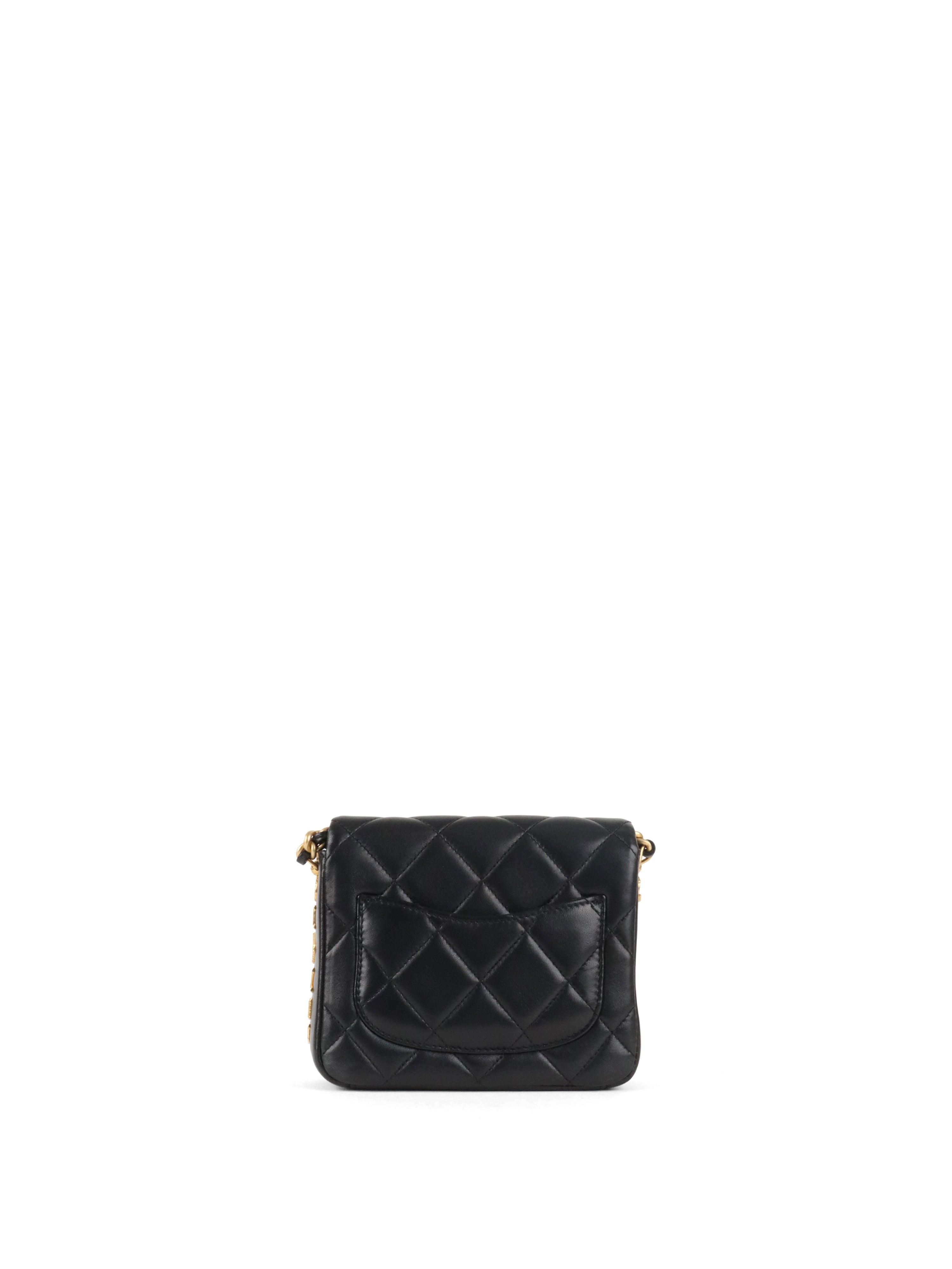 Chanel 21B Black Lambskin Quilted Mini Square Flap Bag GHW