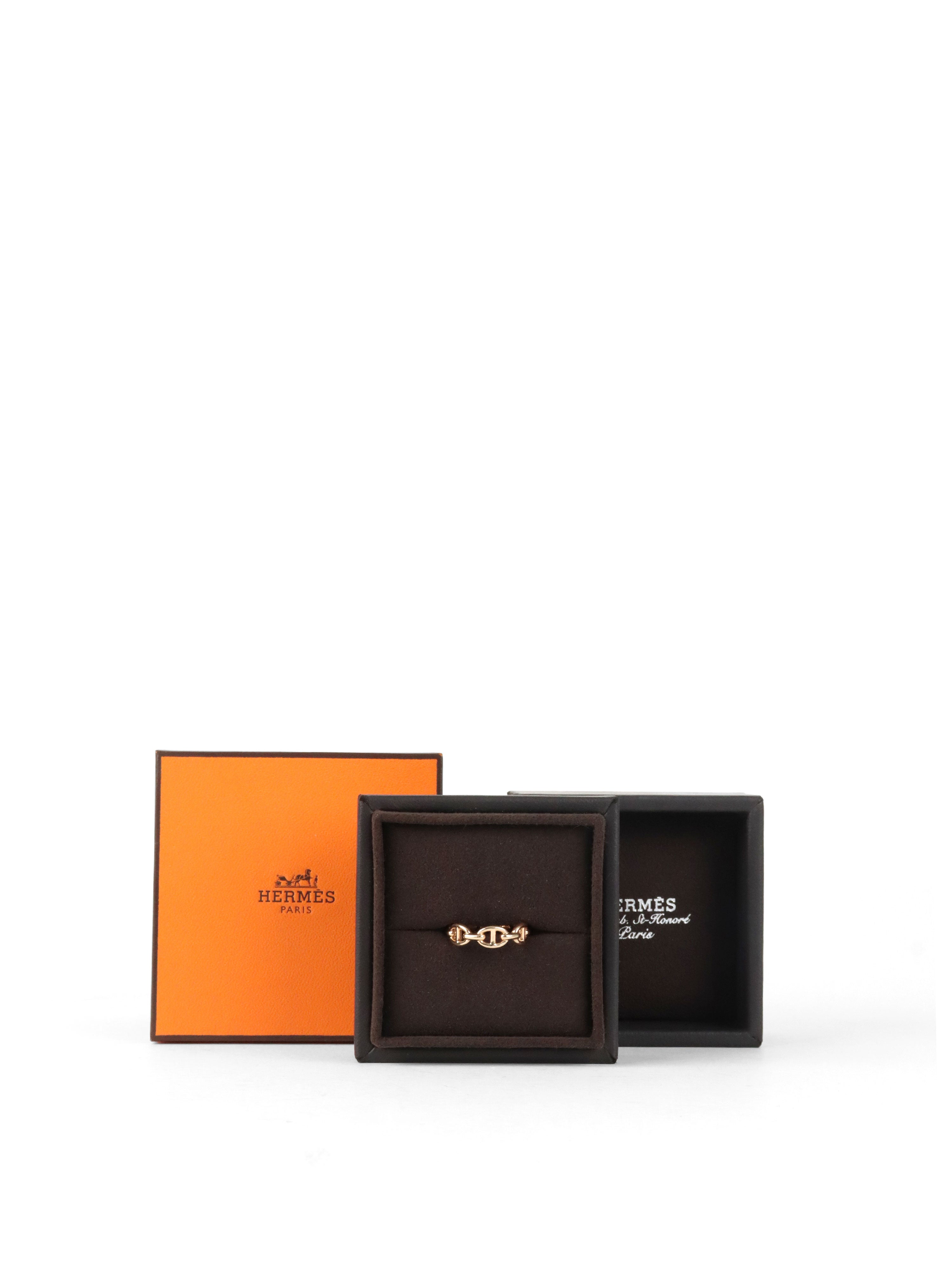 Hermes Rose Gold Chaine D'Ancre Enchainee Ring, Small Model
