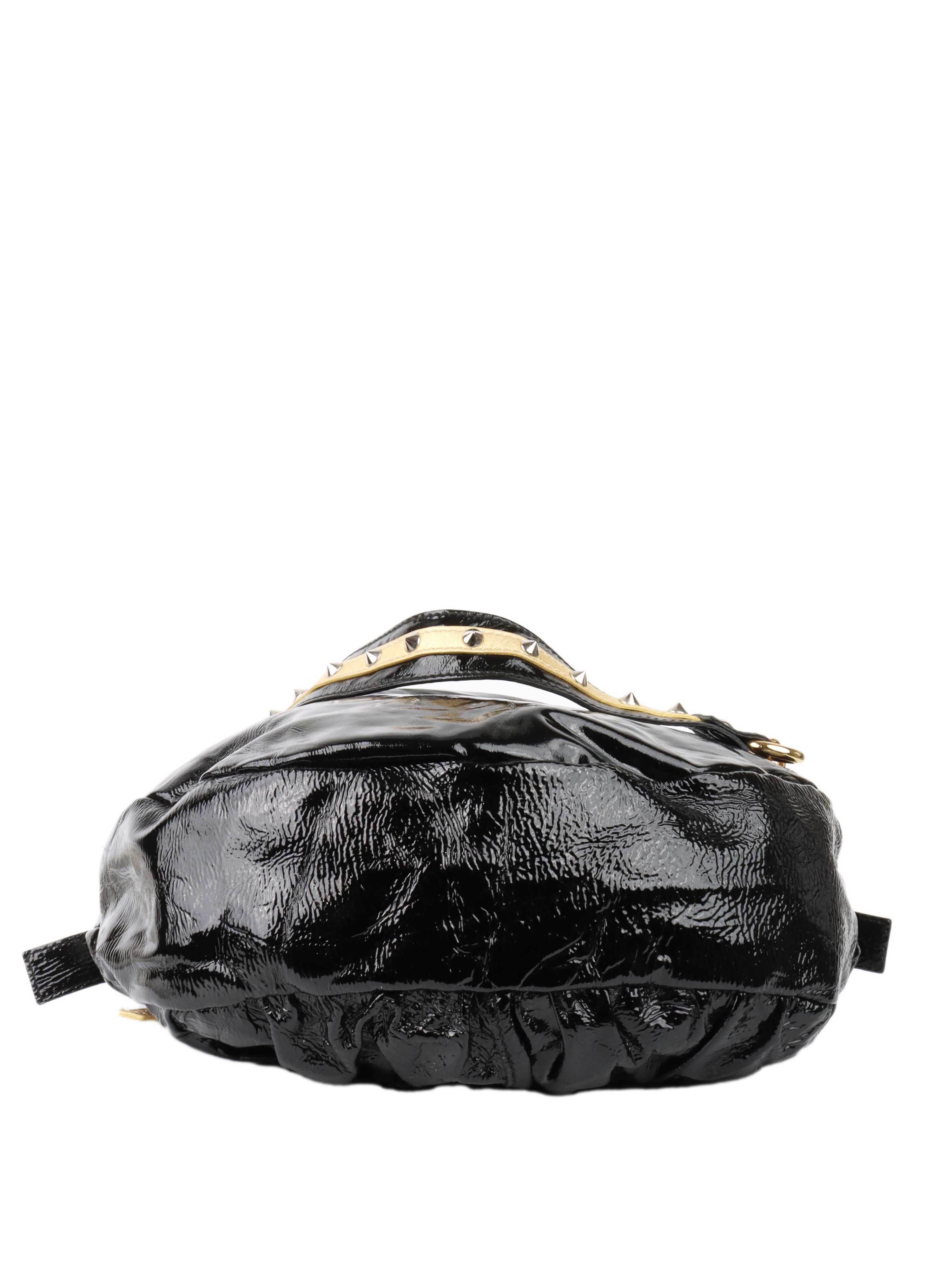 Dolce & Gabbana Black & Gold Patent Hobo Bag.