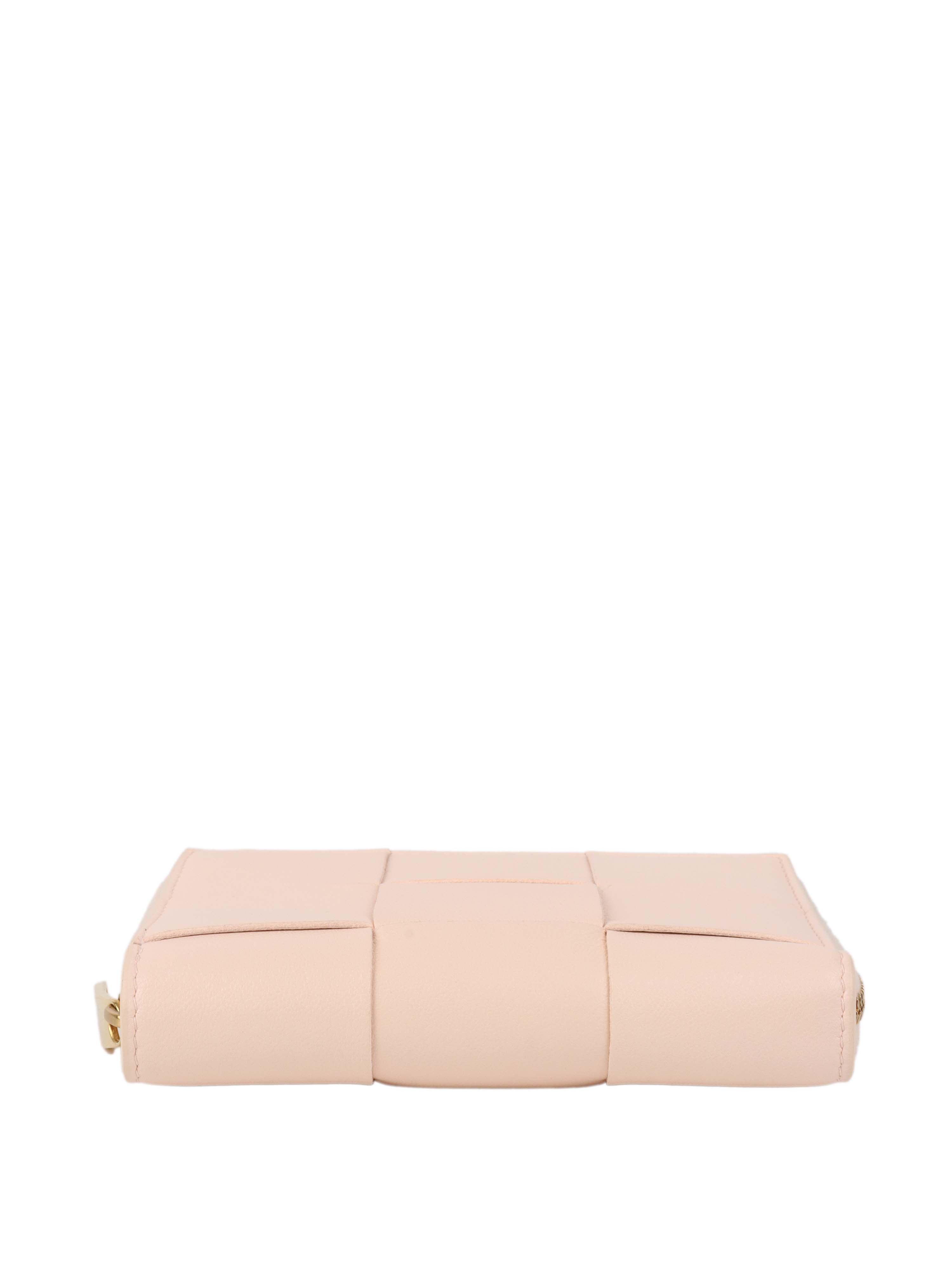 Bottega Veneta Light Pink Cassette Small Bi-Fold Wallet.
