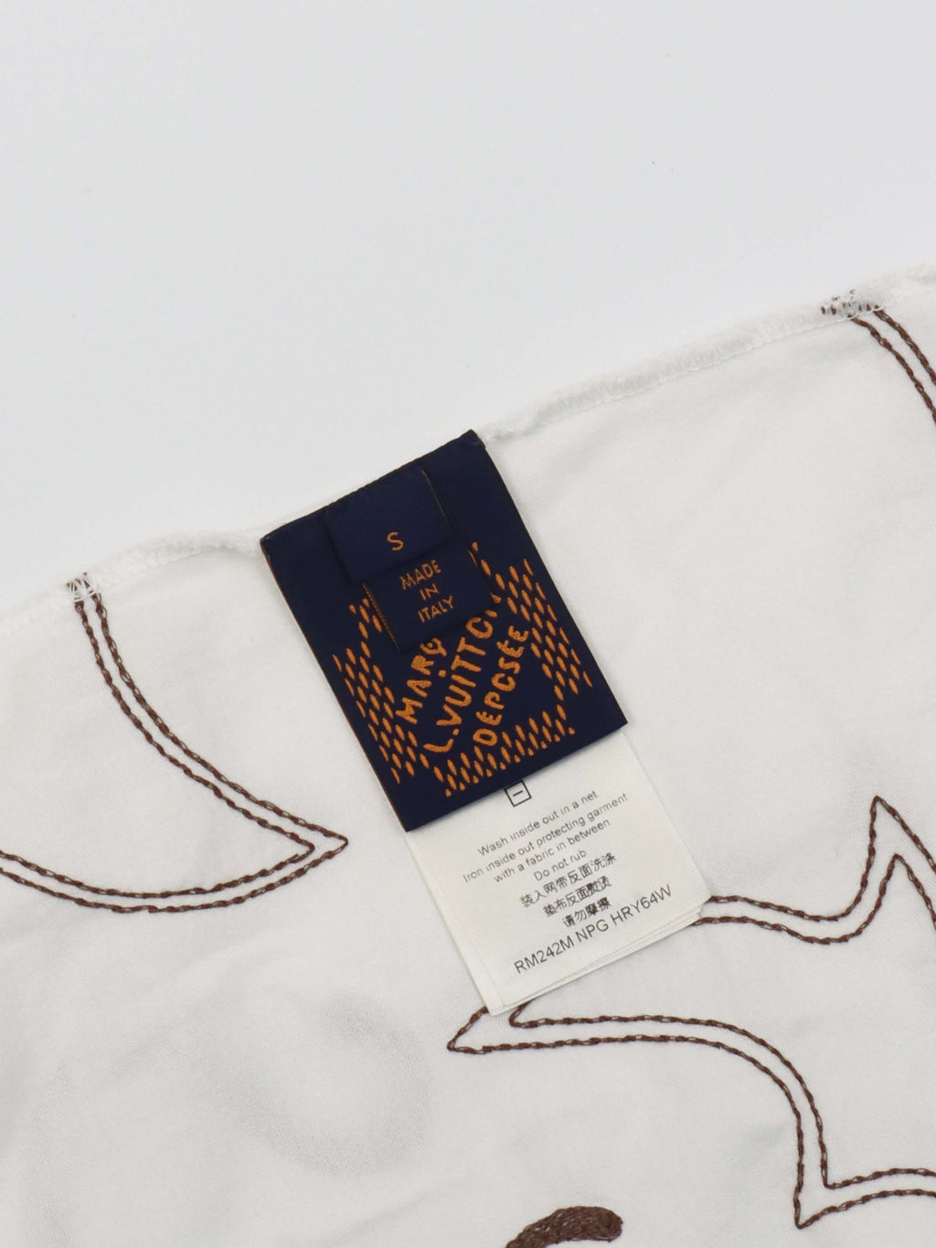 Louis Vuitton White/Brown Embroidered Cotton T-Shirt.