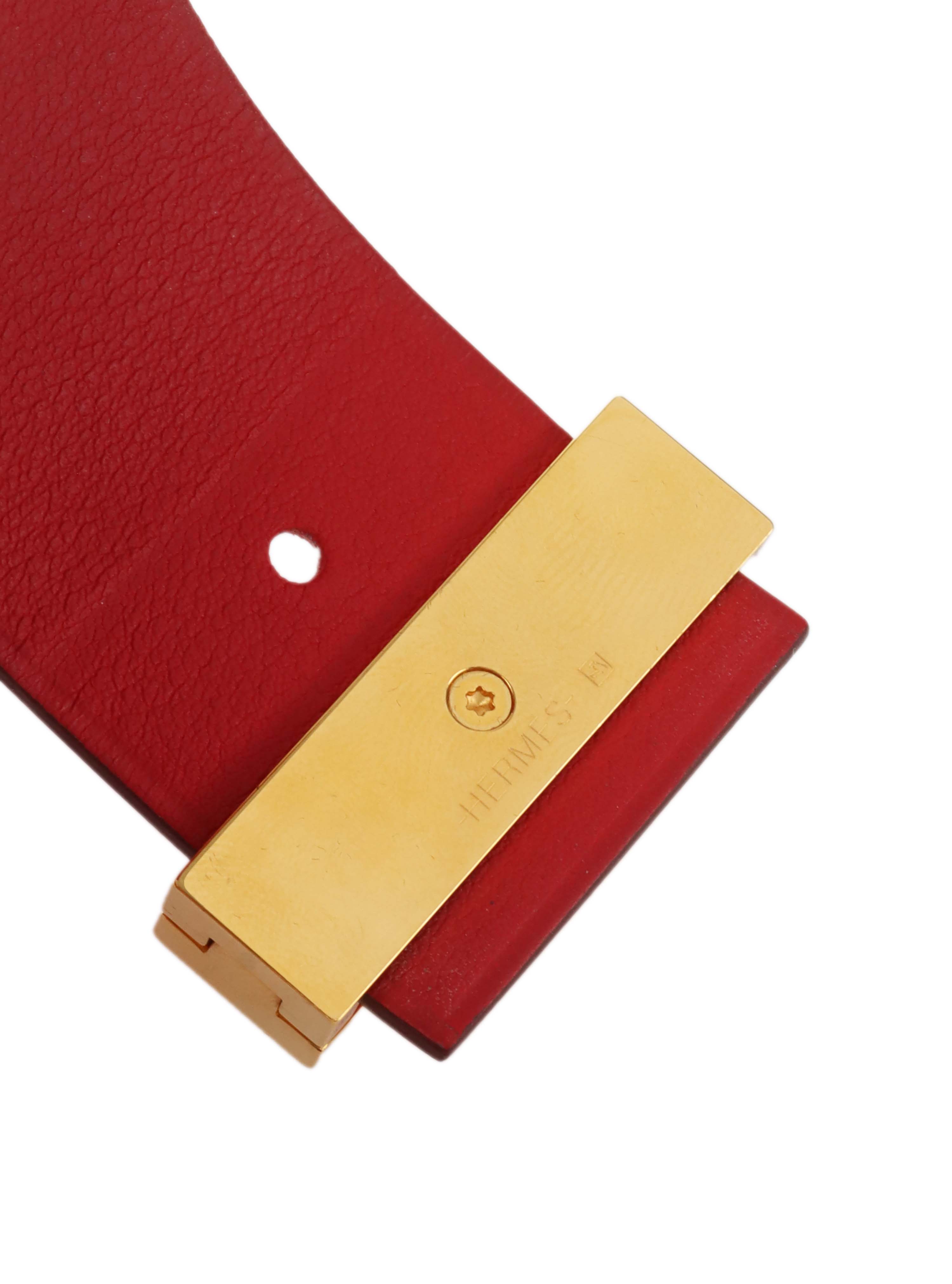 Hermes Rouge Wide Leather Bracelet.