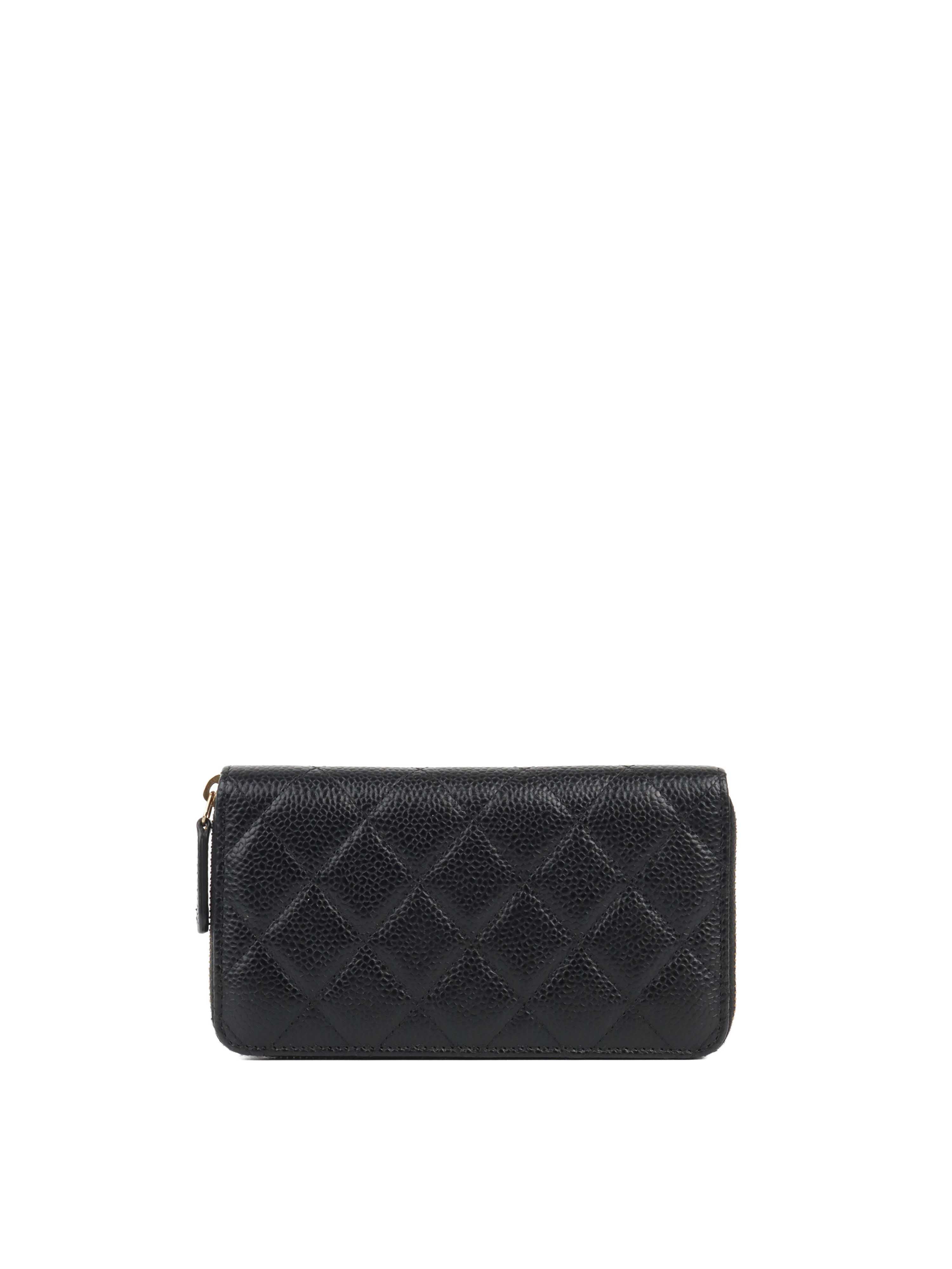 Chanel Zip Around Black Caviar Wallet.