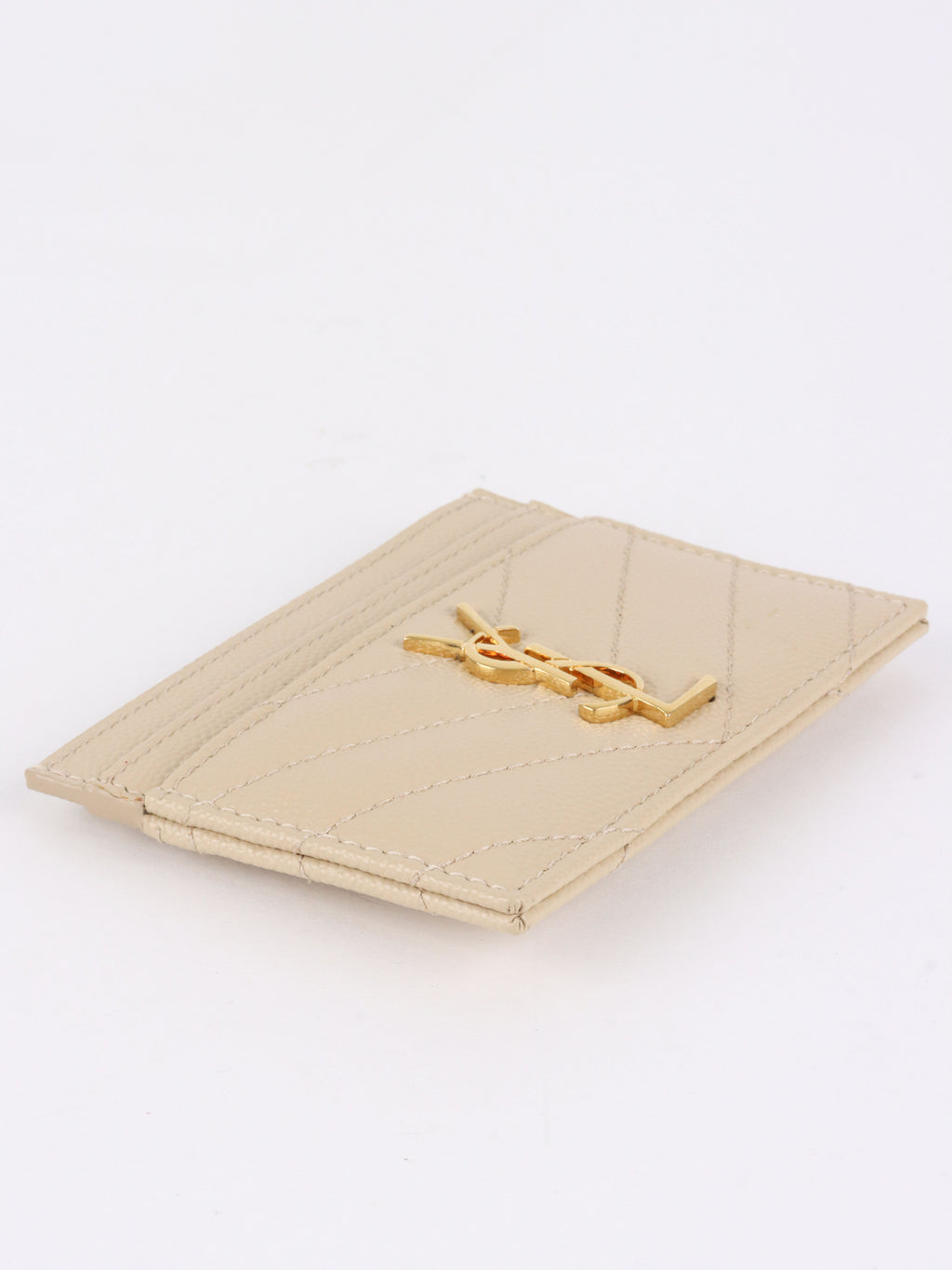 Saint Laurent Light Beige Cassandre Matelasse Card Holder