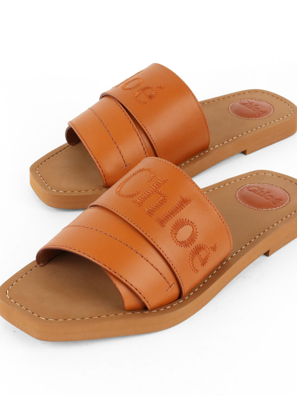 Chloe Tan Woody Flat Mules