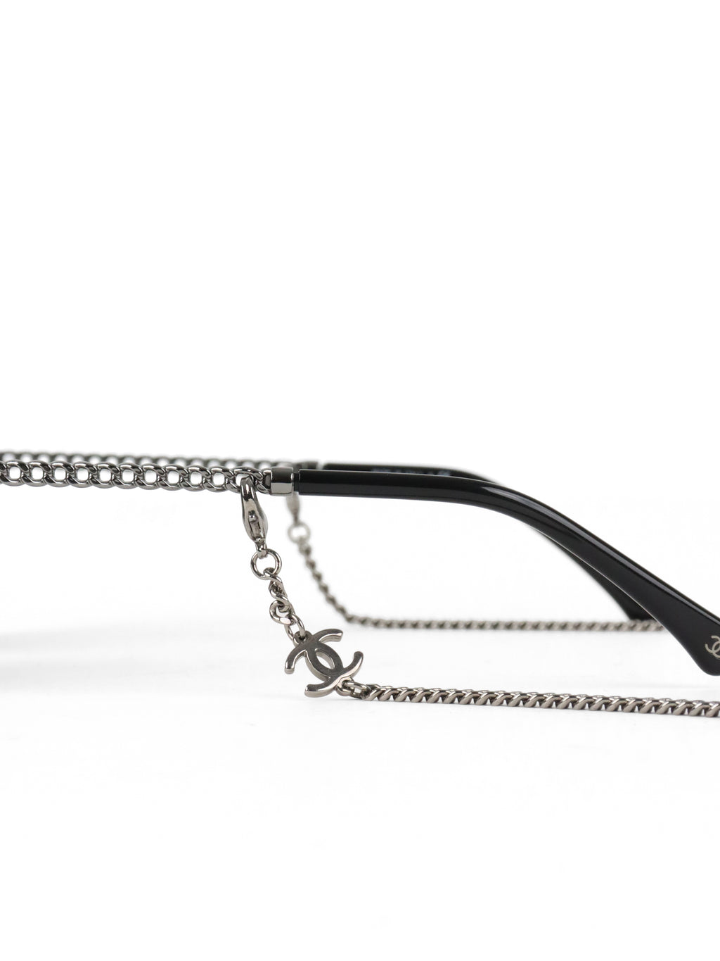 Chanel Silver/Black Chain Round Sunglasses