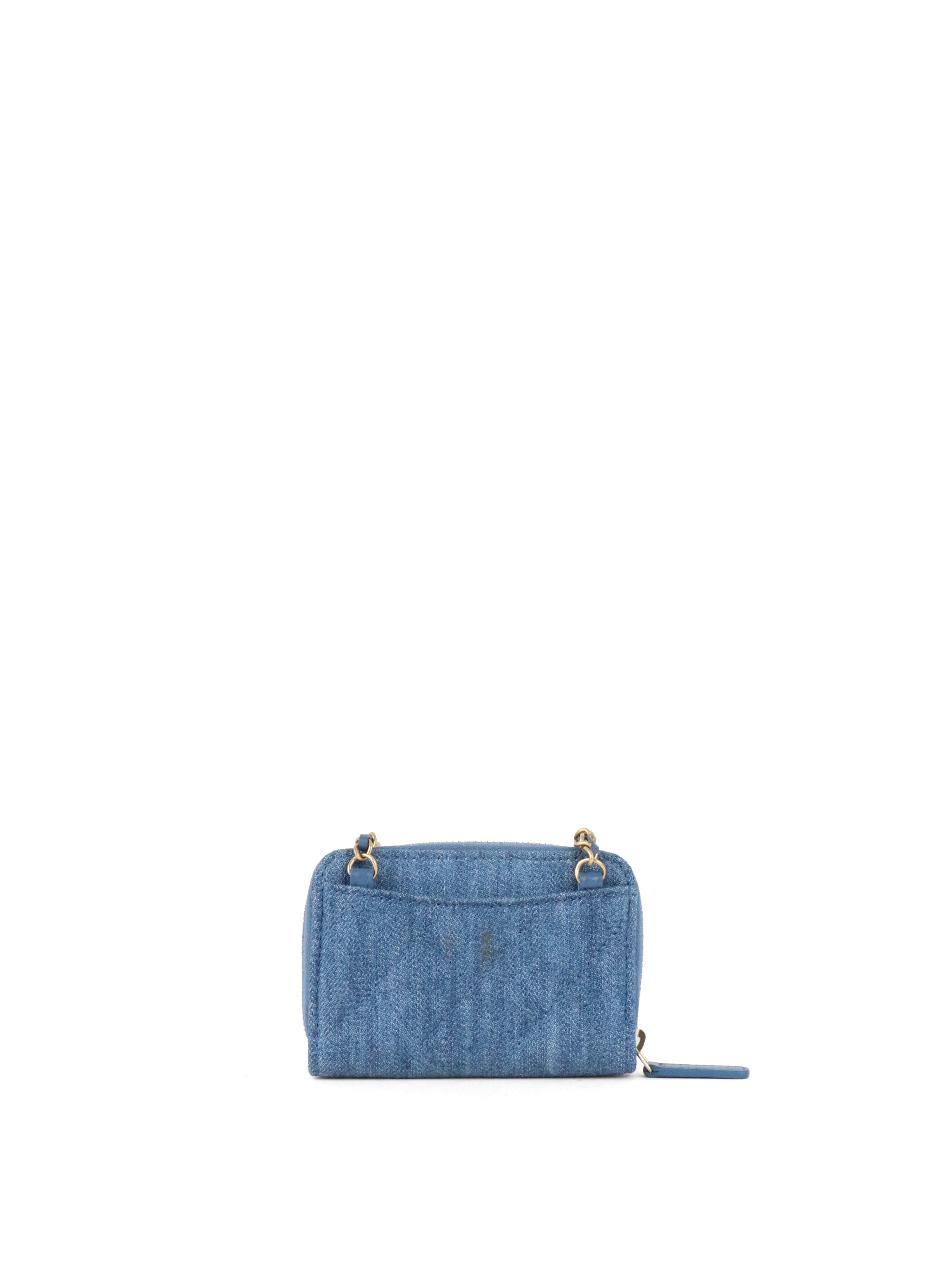 Chanel Mini Denim Cardholder with Pearl Crush