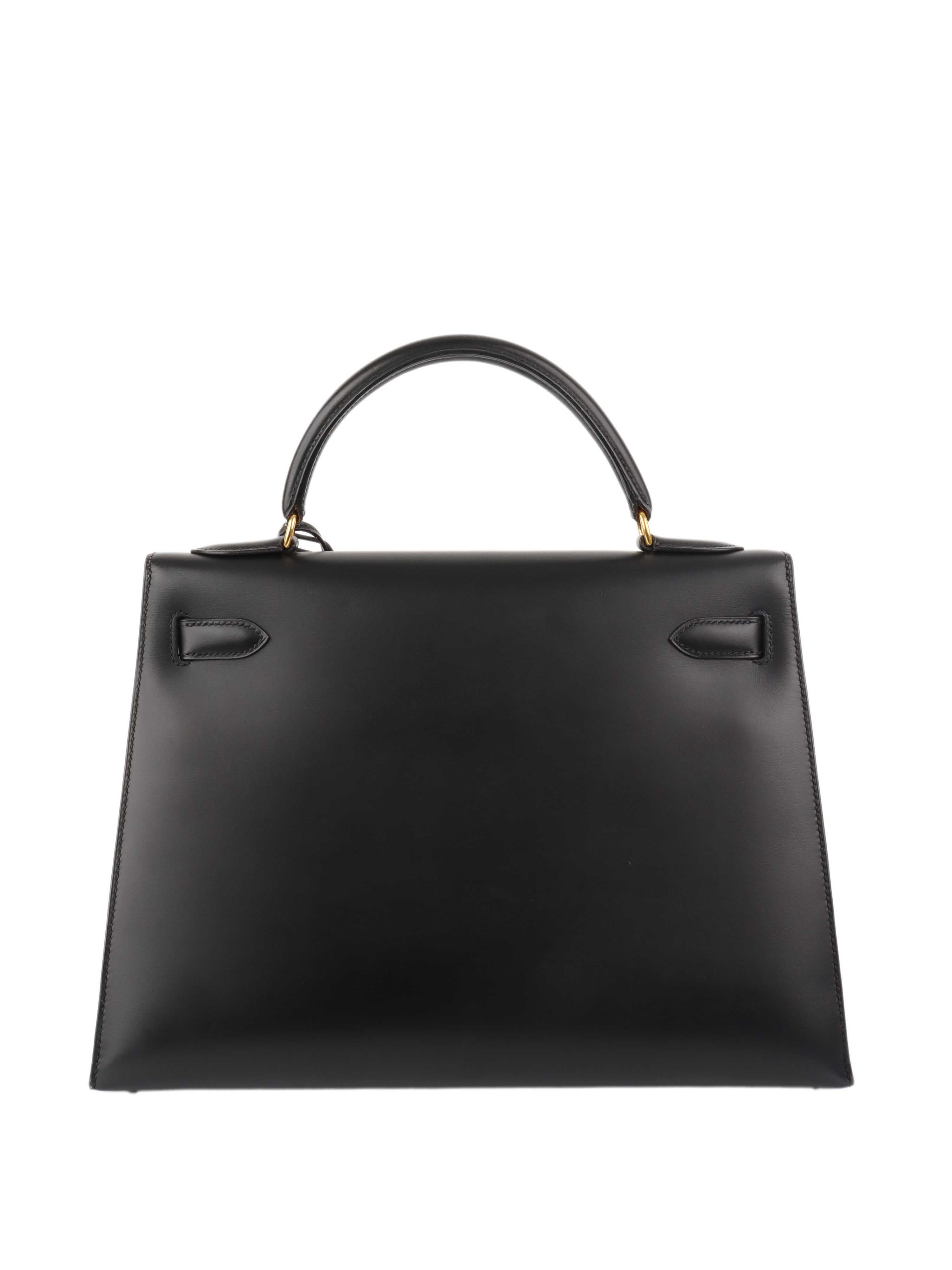 Hermes Vintage Black Box Kelly 32 Bag.