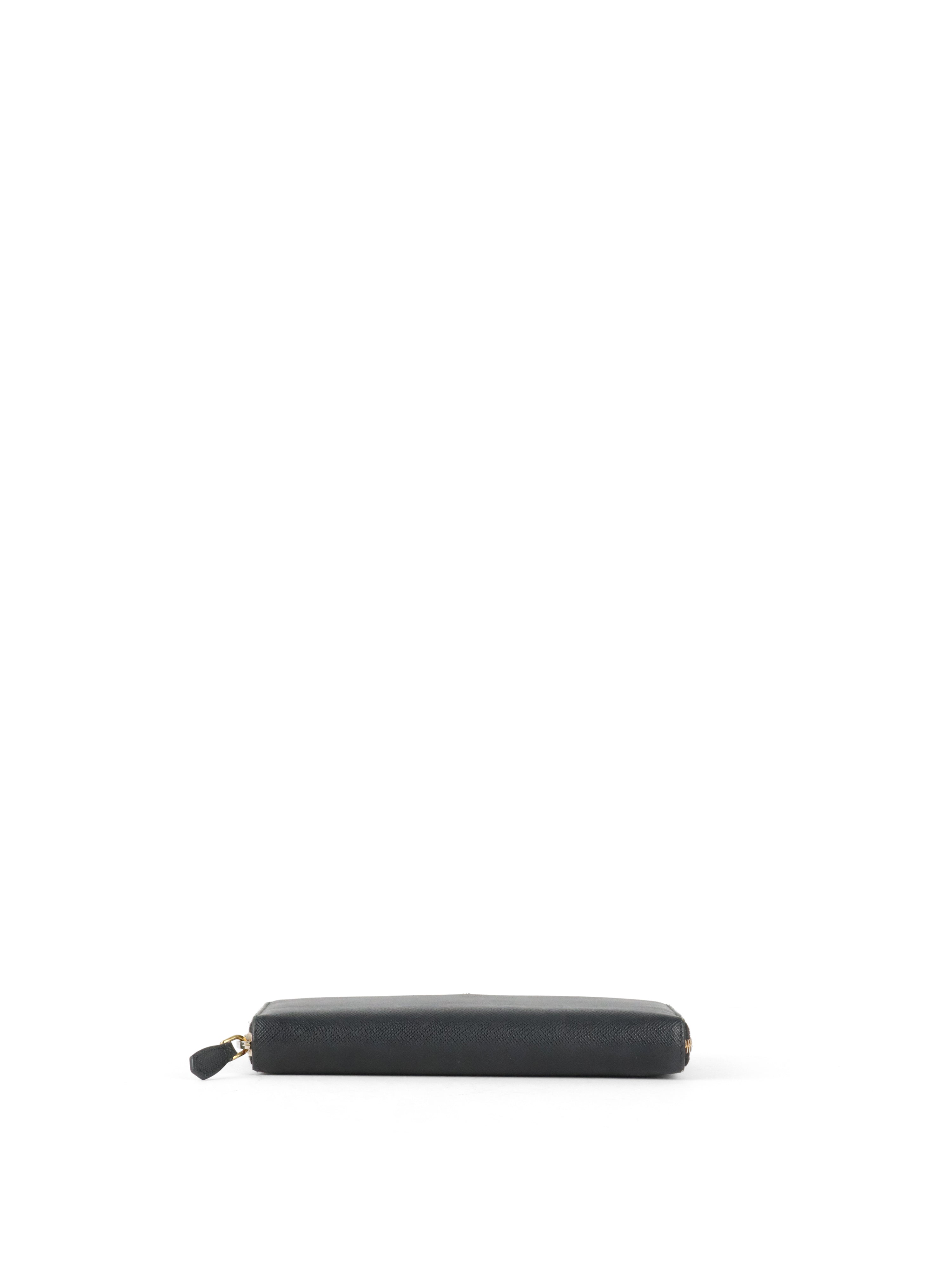 Prada Black Large Saffiano Zip Wallet