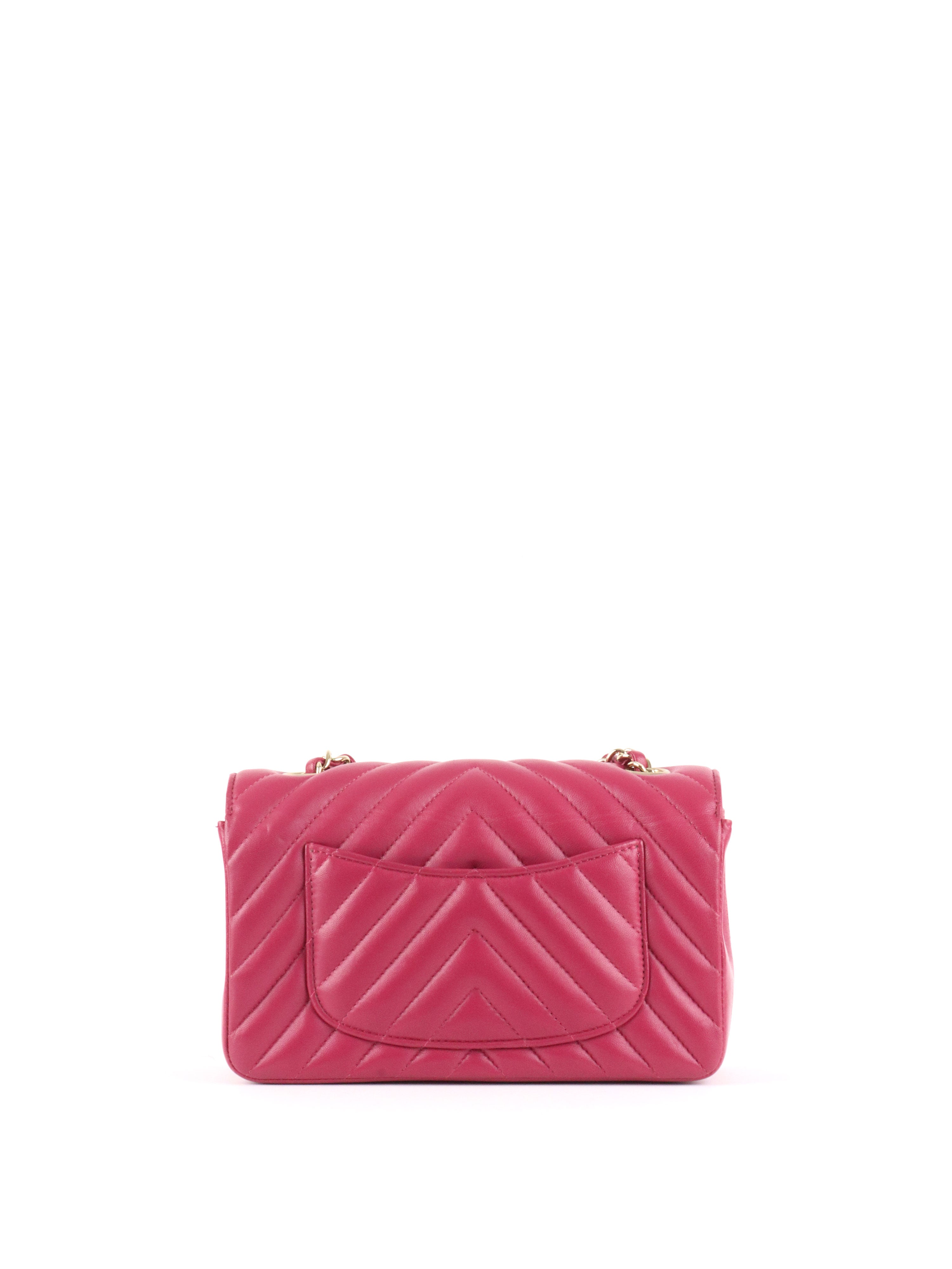 Chanel Dark Pink Lambskin Chevron Mini Flap Bag LGHW.
