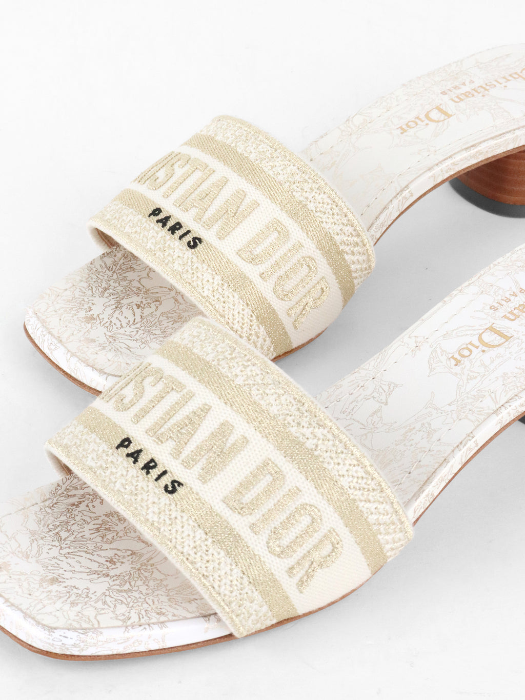 Dior White and Gold-Tone Millefiori Motif Dway Heeled Slide