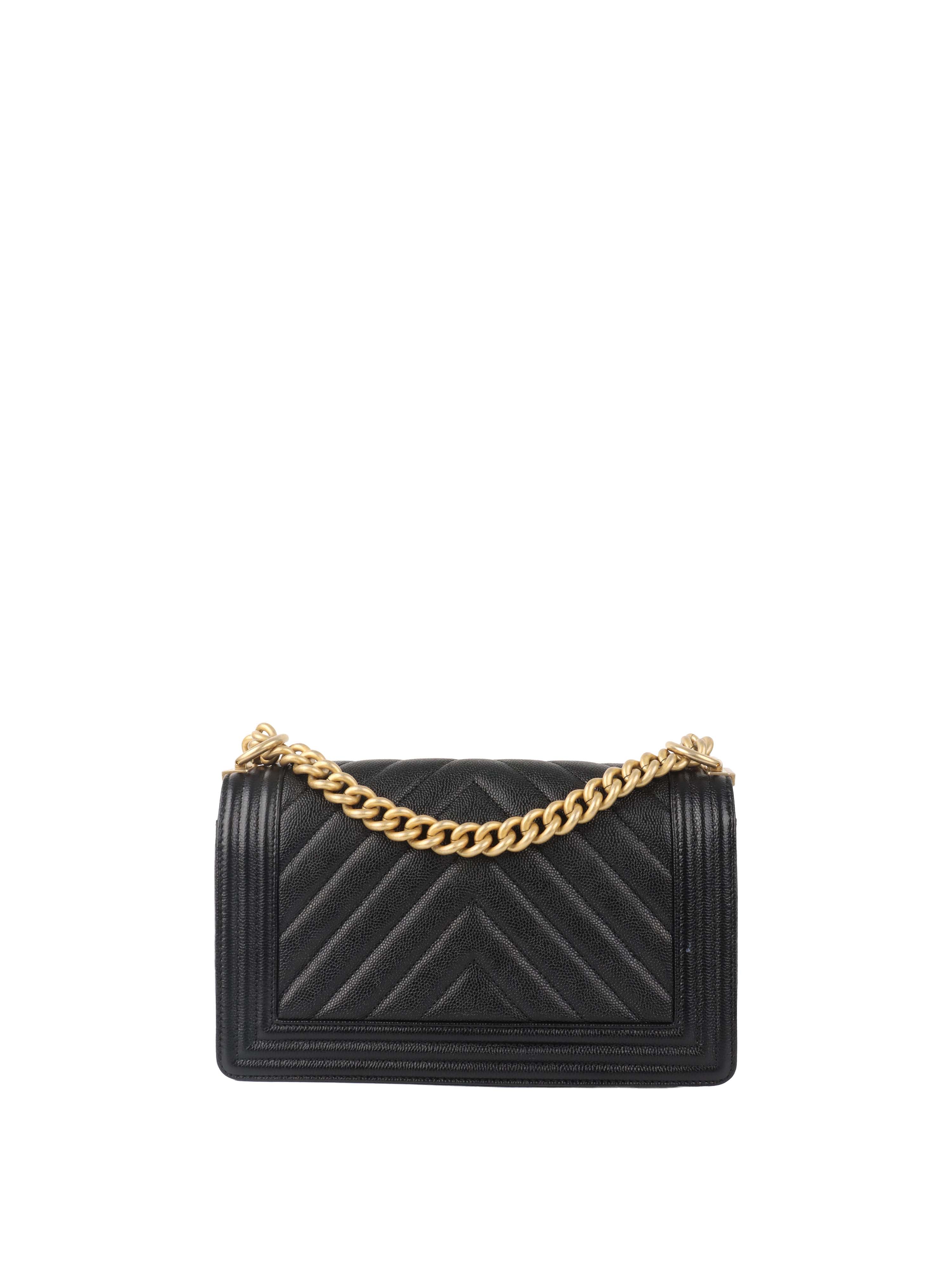 Chanel Black Chevron Caviar Medium Boy Bag.