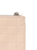 Chanel Beige Lucky Embossed Symbols Pochette with Wristlet Chain.