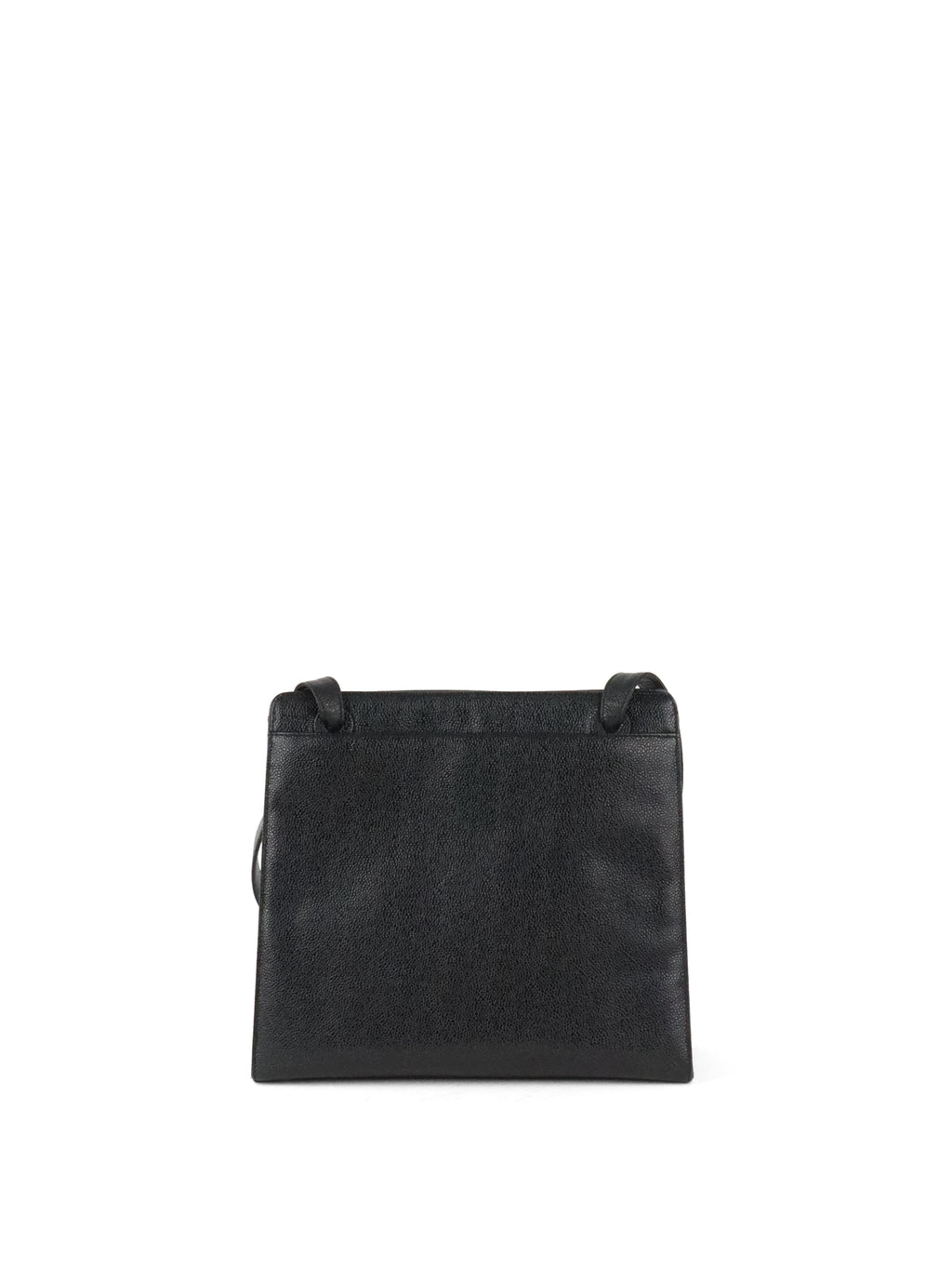 Chanel Vintage Stitched Logo Black Caviar Tote