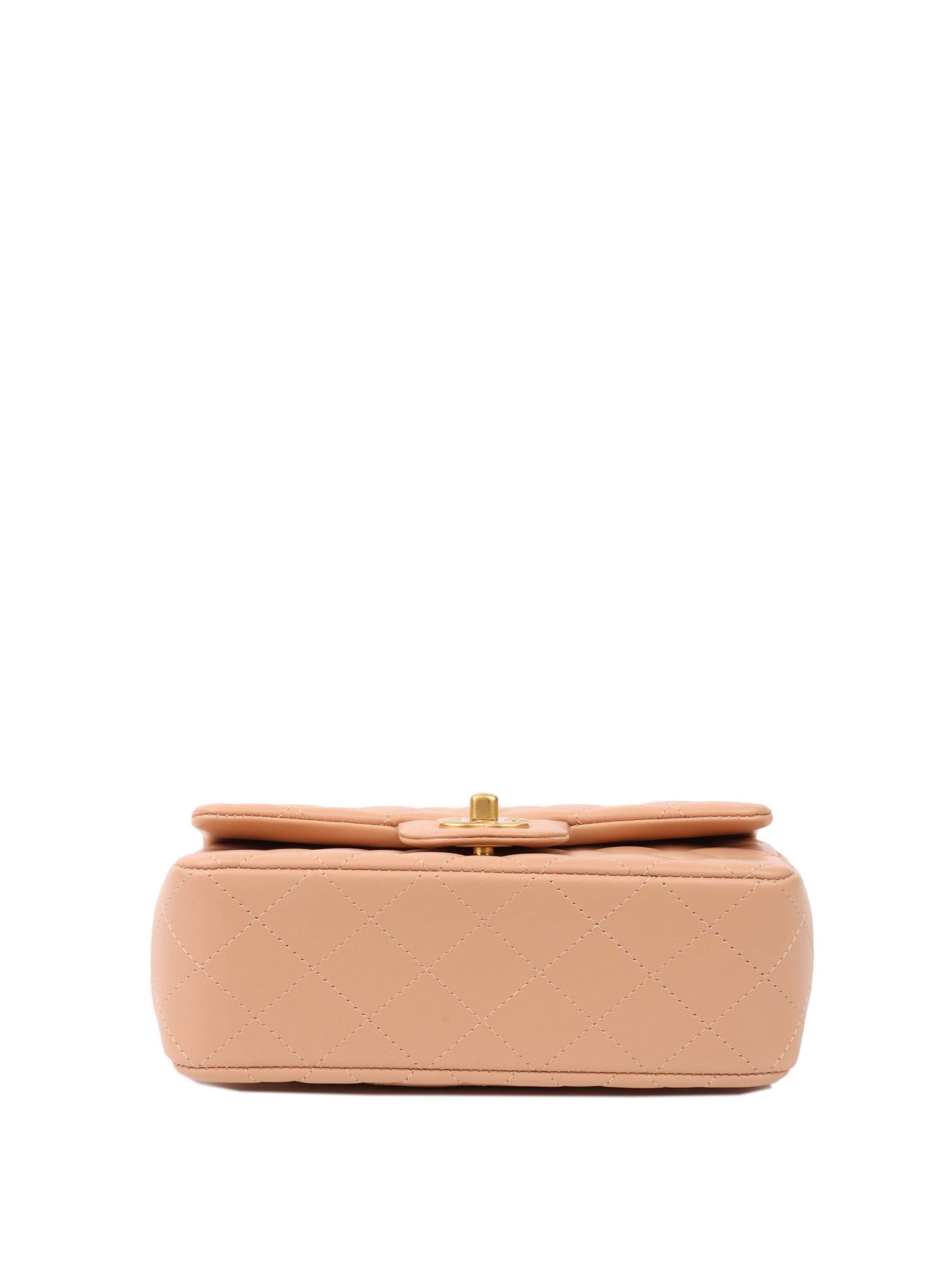 Chanel Beige Mini Rectangular Classic Flap with Top Handle.