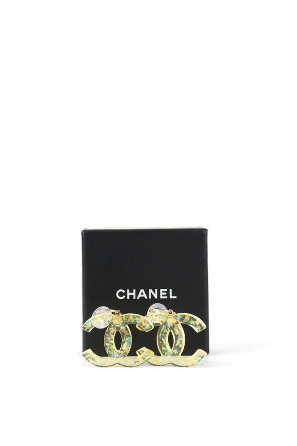 Chanel CC Yellow Resin and Glitter Dangle Earring