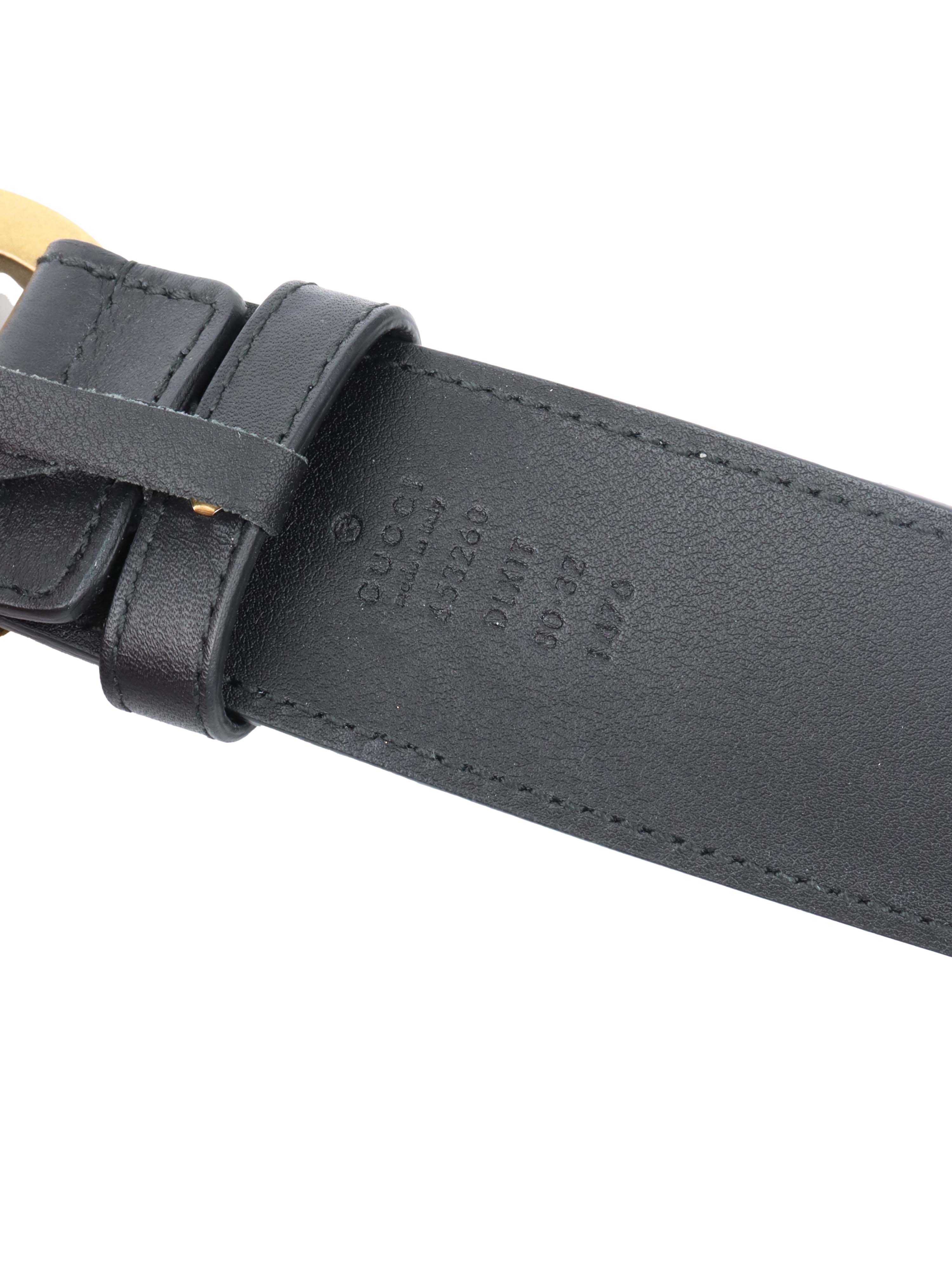 Gucci Black Wide Leather Belt with Pearled GG. 80cm.