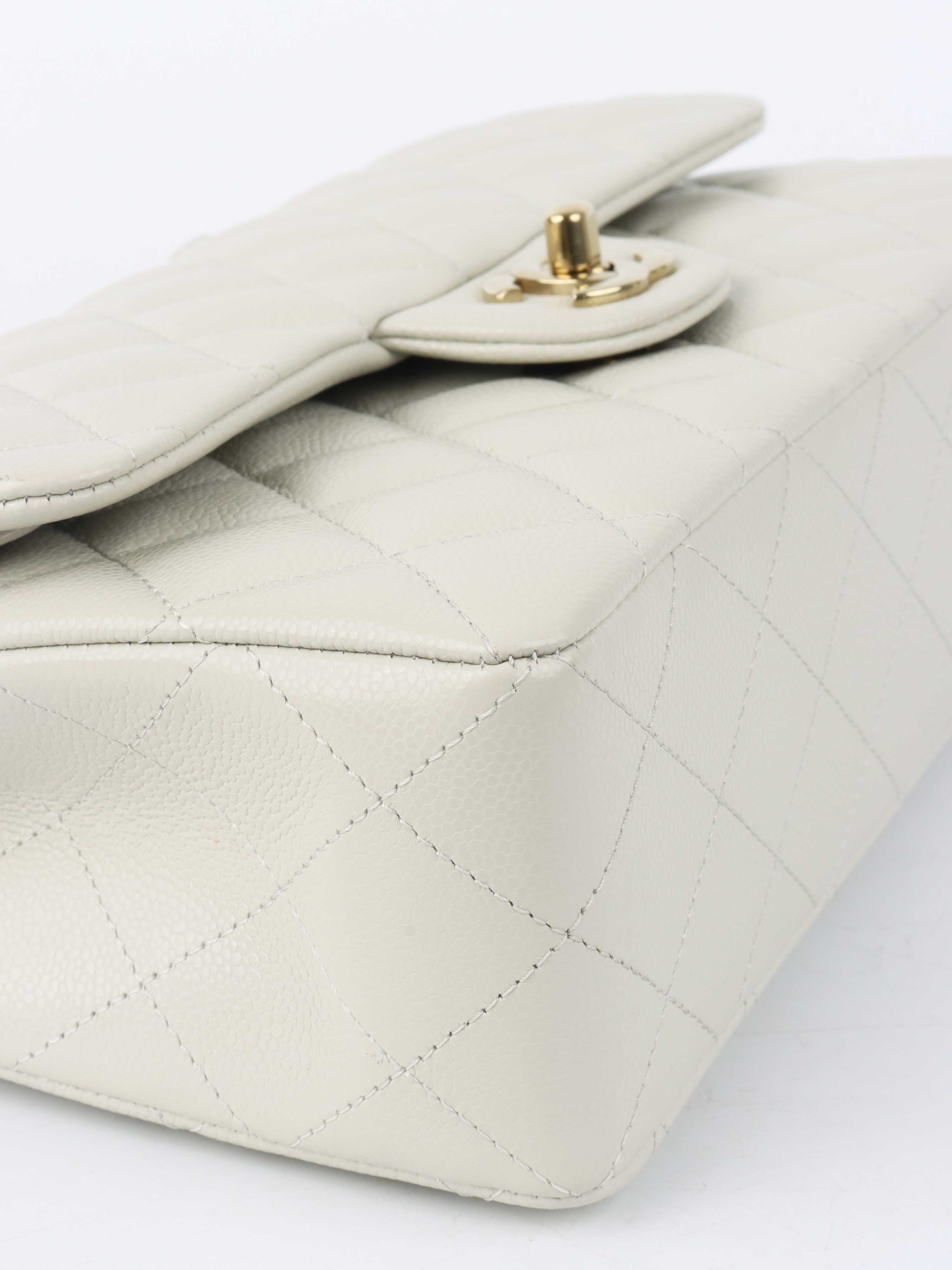 Chanel 21A  Light Grey Caviar Small Classic Flap LGHW.