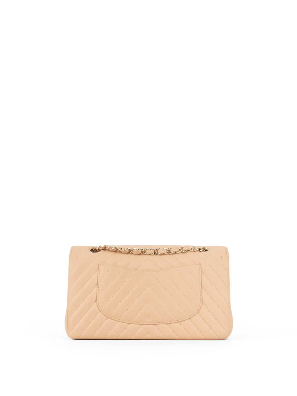 Chanel Beige Claire Chevron Caviar Classic Flap
