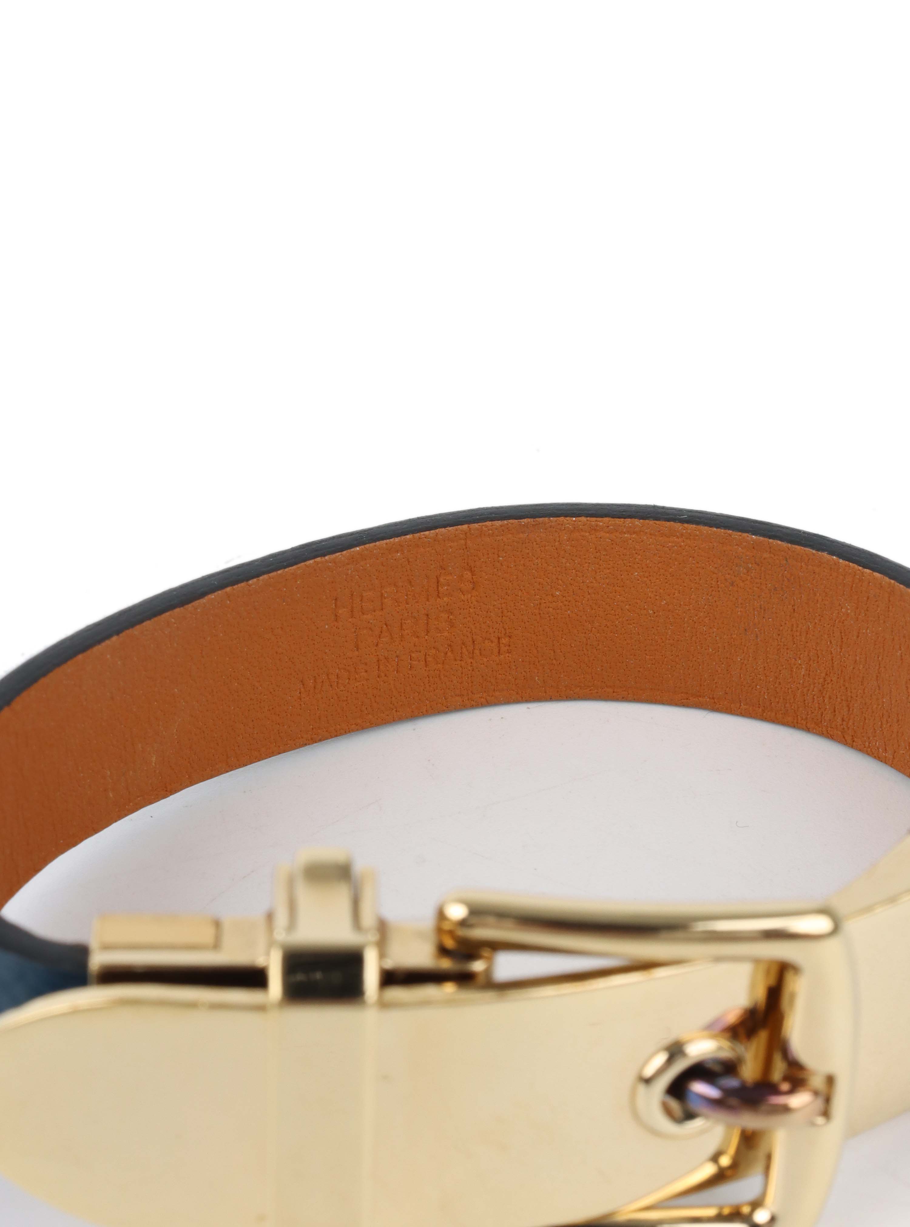Hermes Navy Leather Buckled Bracelet.