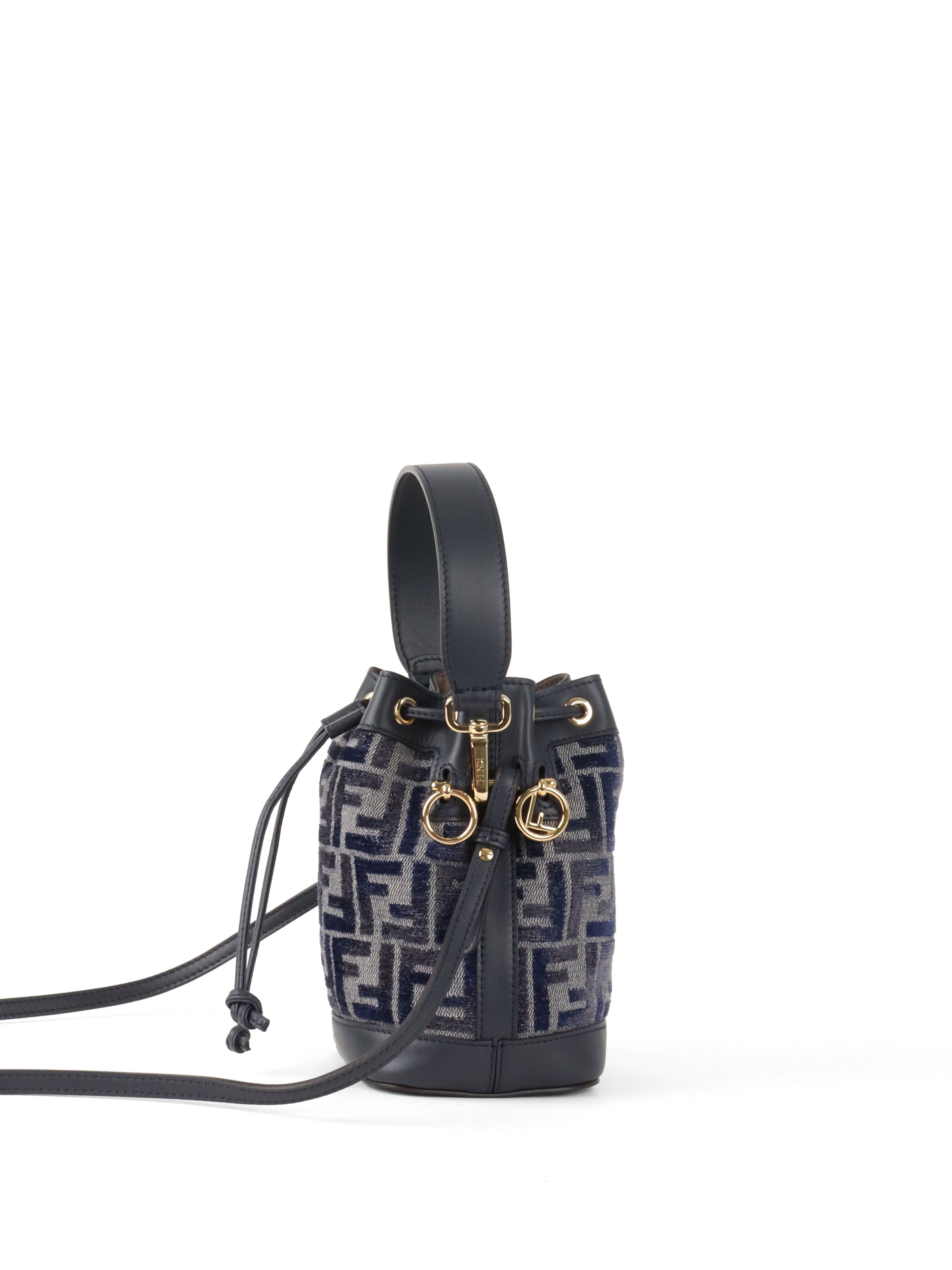 Fendi Mini Navy Fabric Mon Tresor Bucket Bag