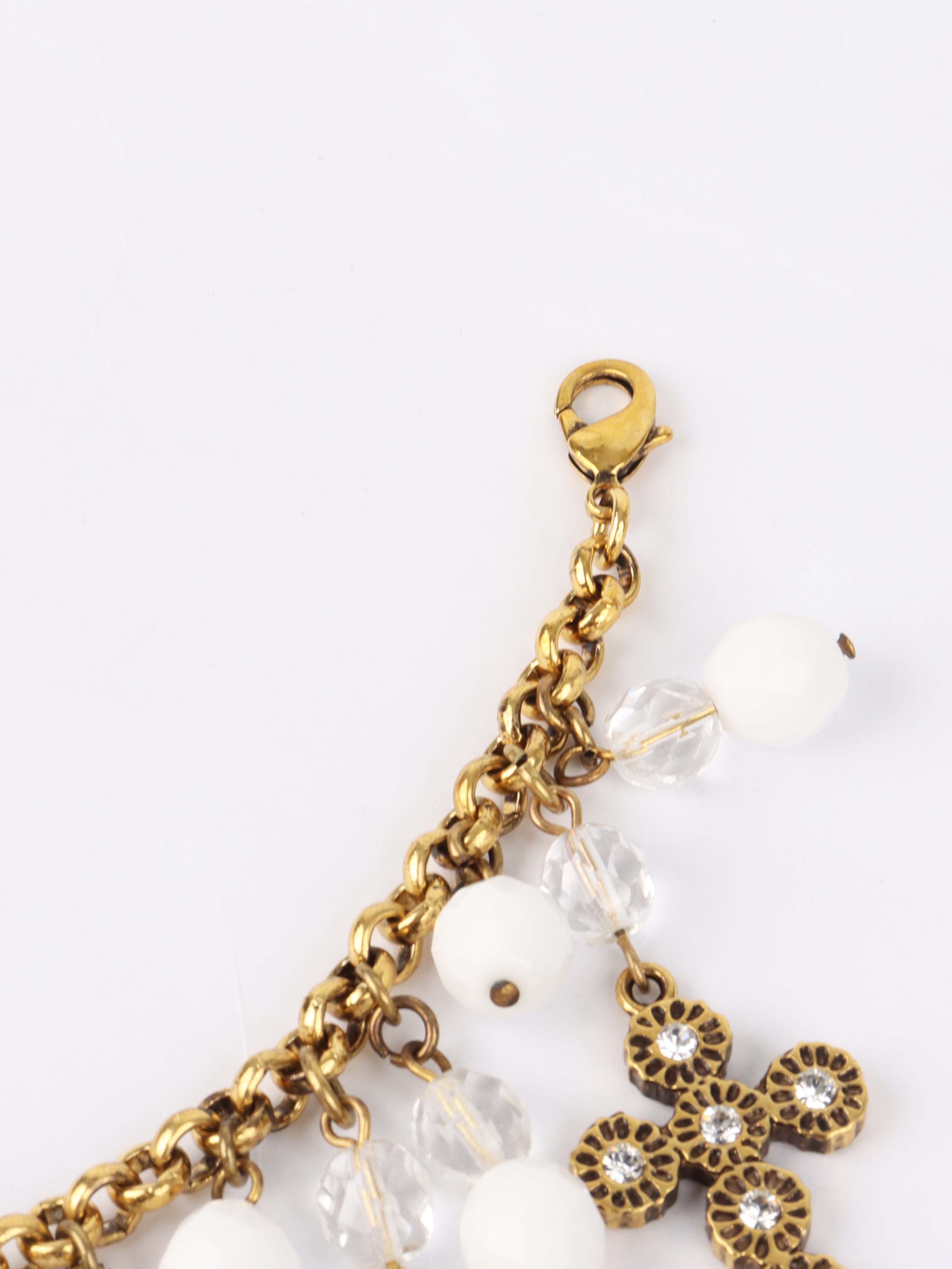 Dolce & Gabbana Rare Vintage Gold Metal with Baroque Crosses White-beads Set of Bracelet and Earring