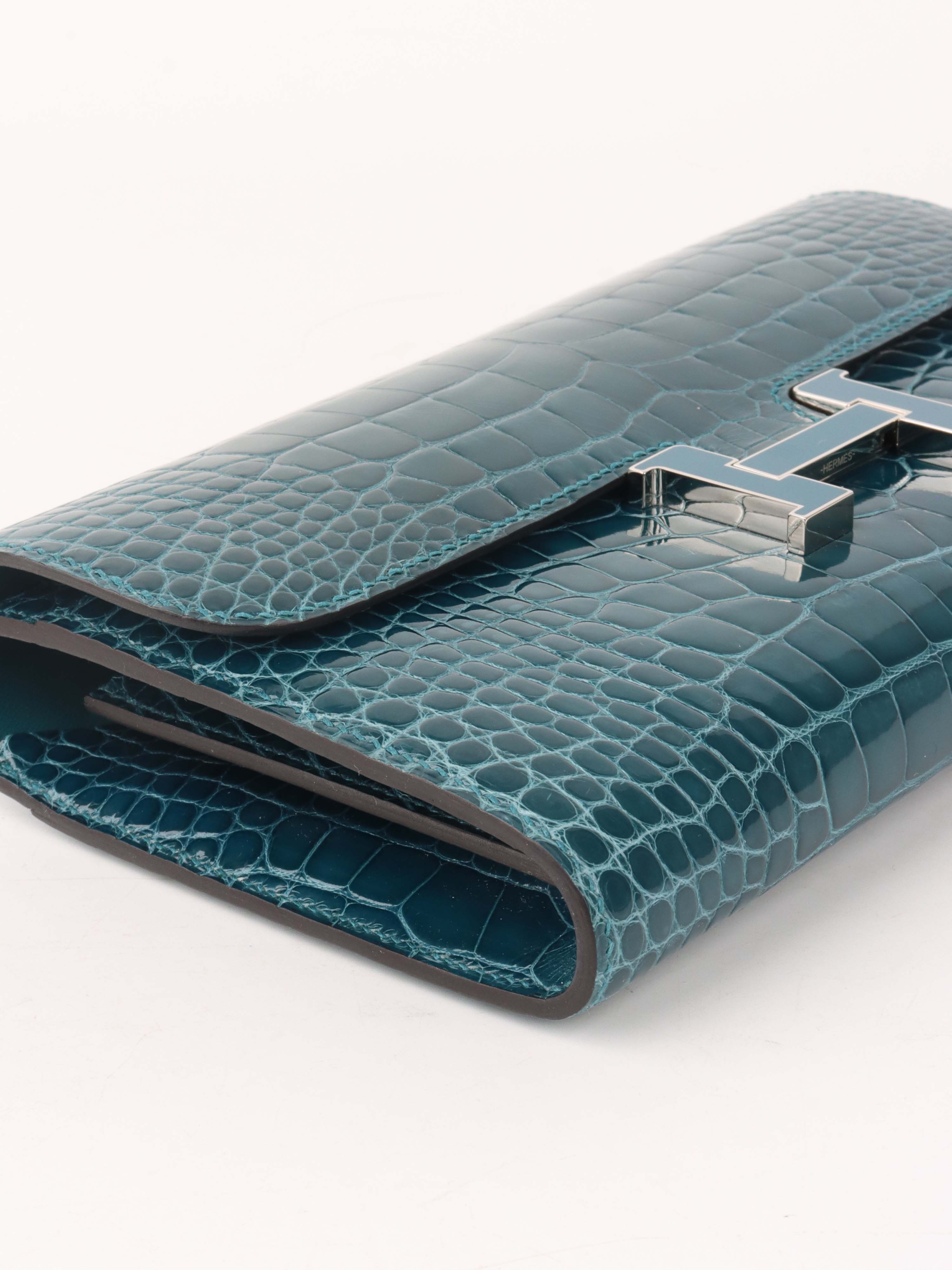 Hermes Alligator Constance Wallet Vert Bosphore.