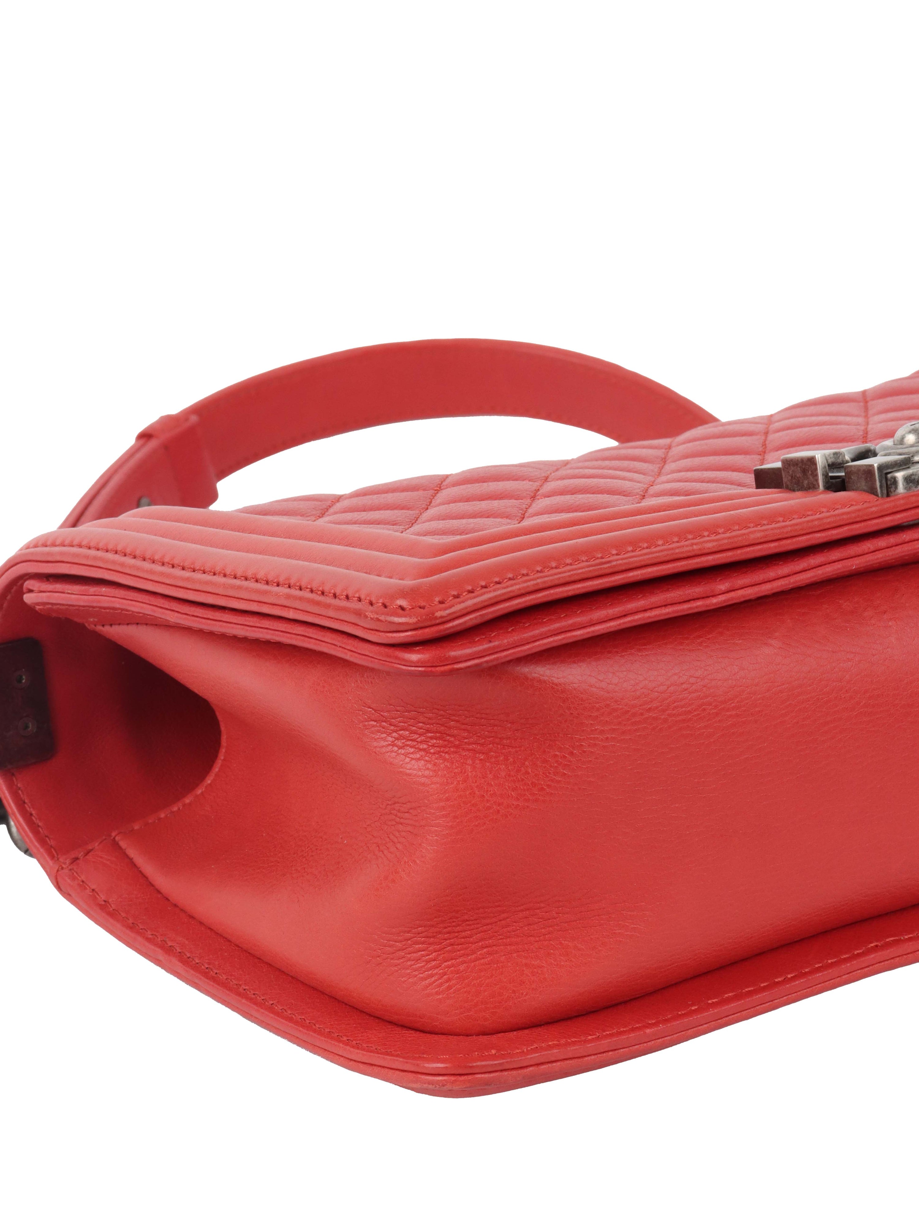 Chanel Red Medium Lambskin Boy Bag SHW.