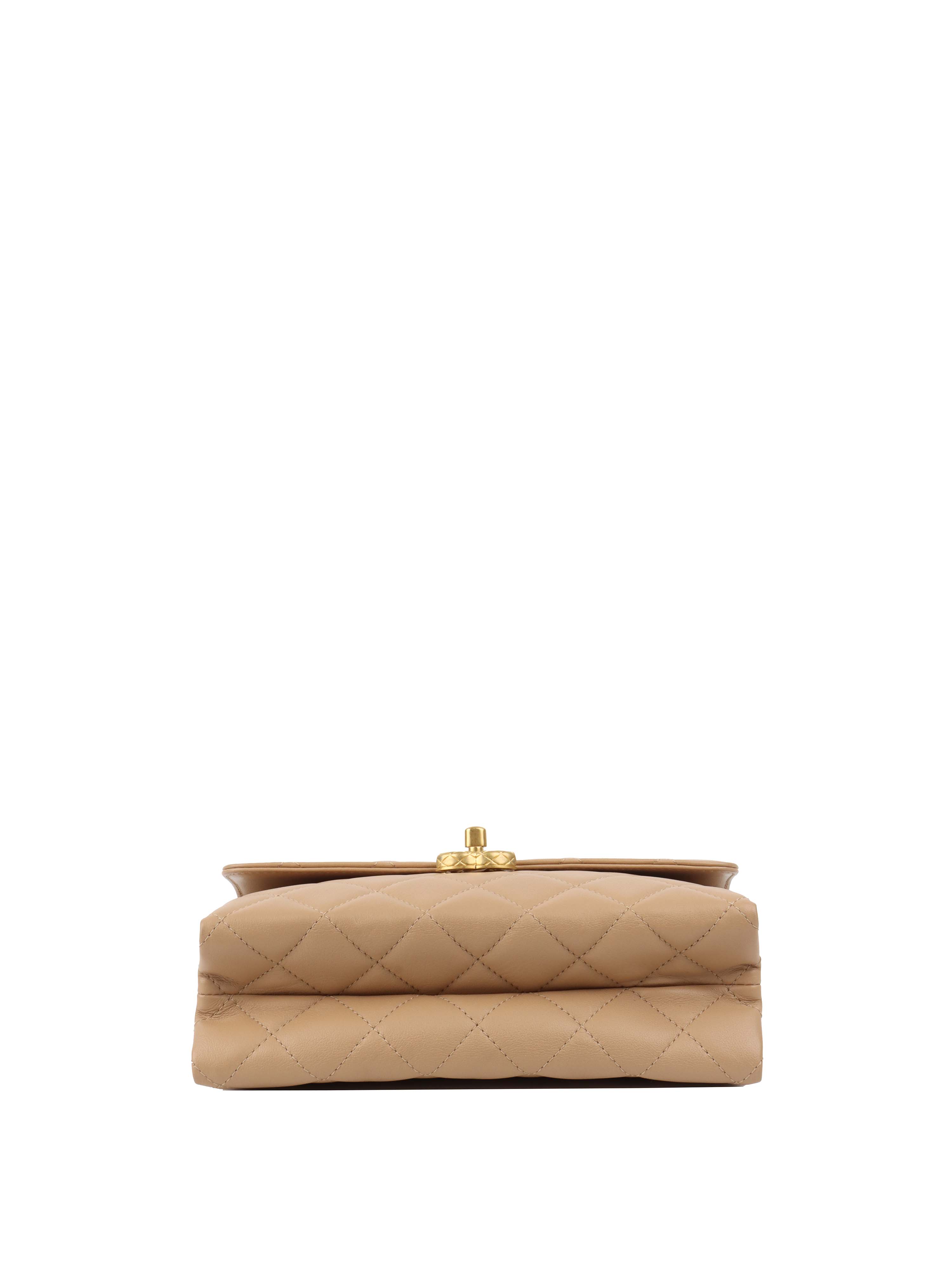 Chanel Beige Woven Chain Link Handle Flap Bag.