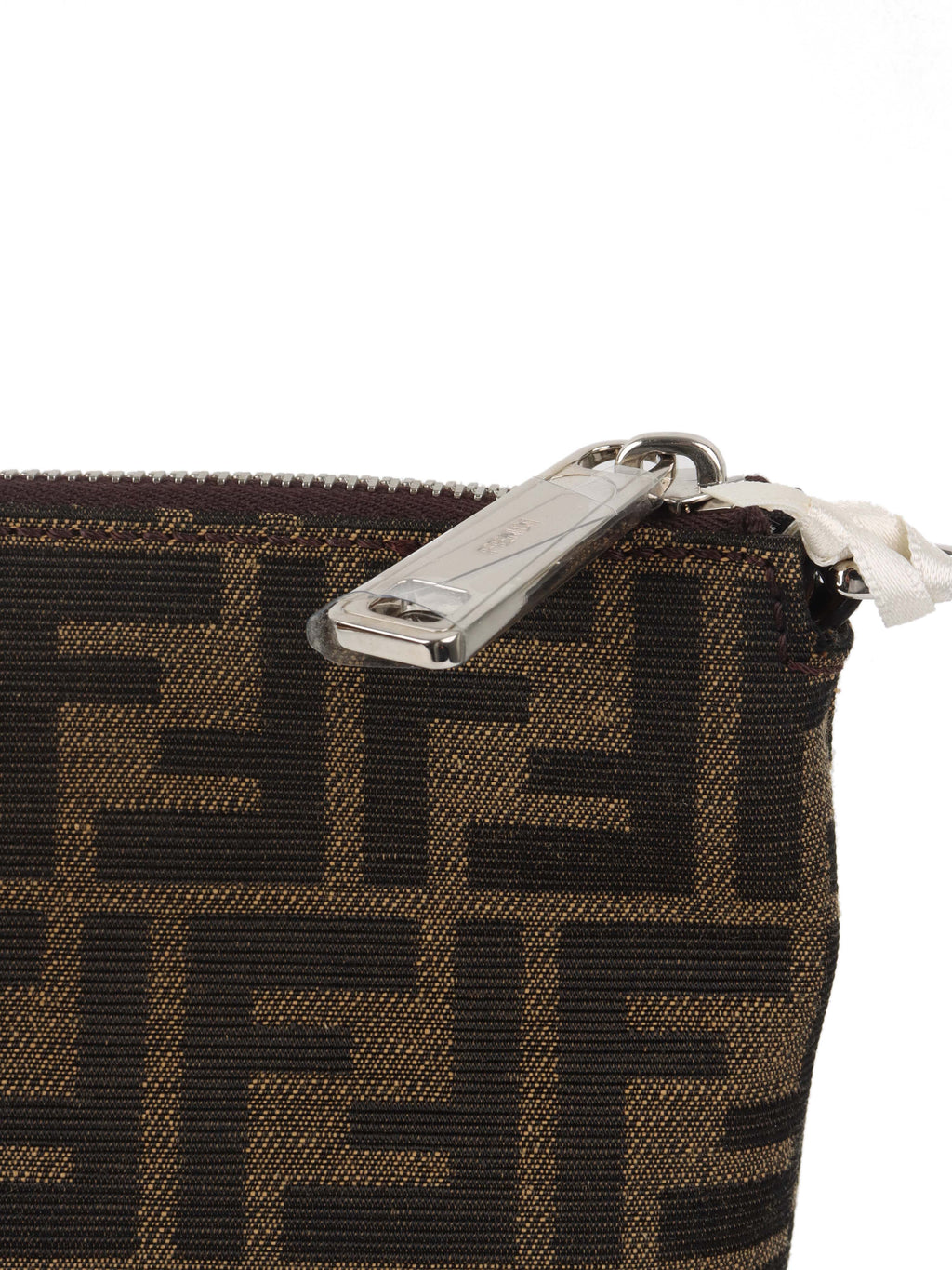 Fendi Brown Logo Fabric Shoulder Bag.