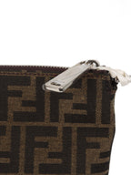 Fendi Brown Logo Fabric Shoulder Bag.
