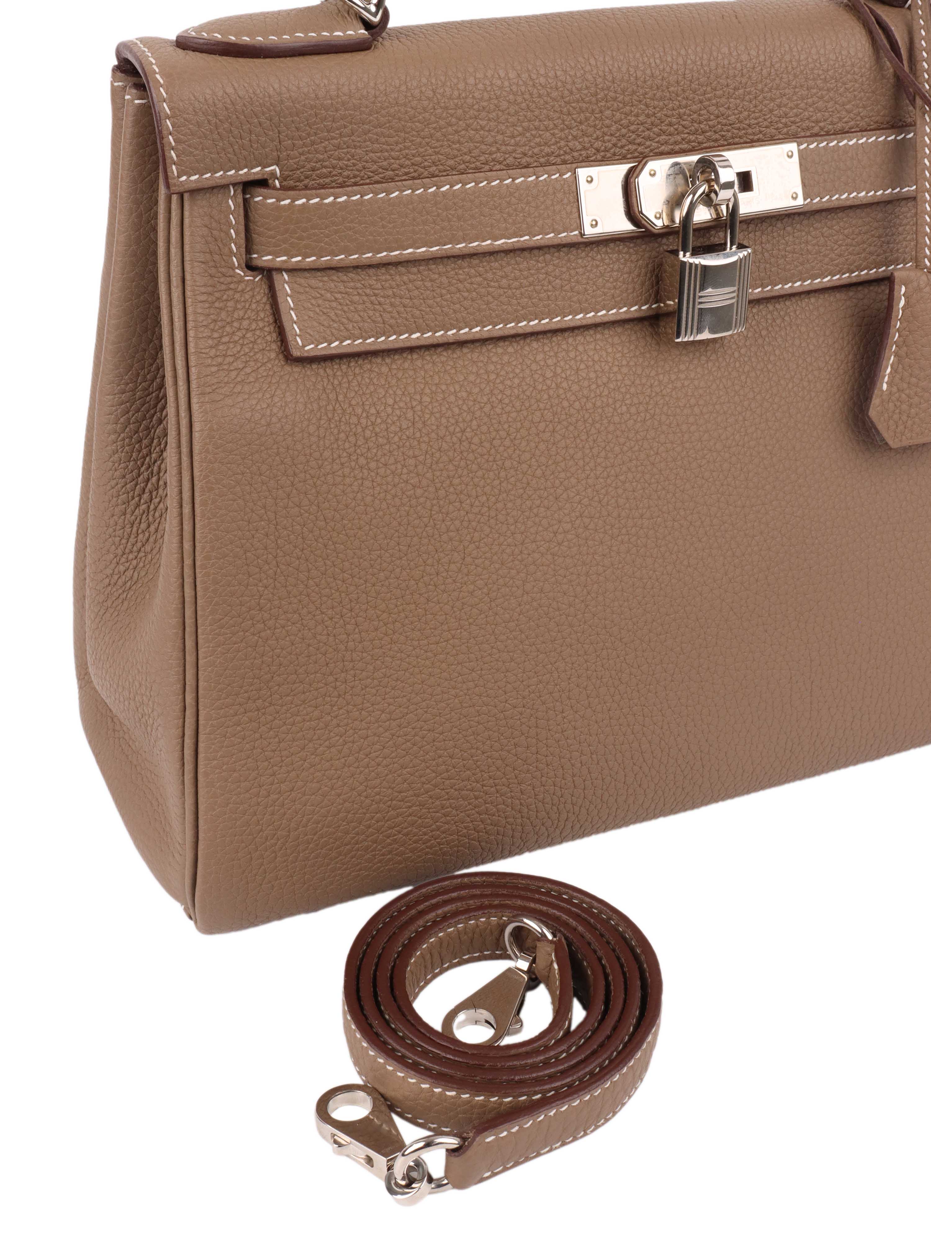 Hermes Etoupe Kelly 28 in Togo leather PHW.