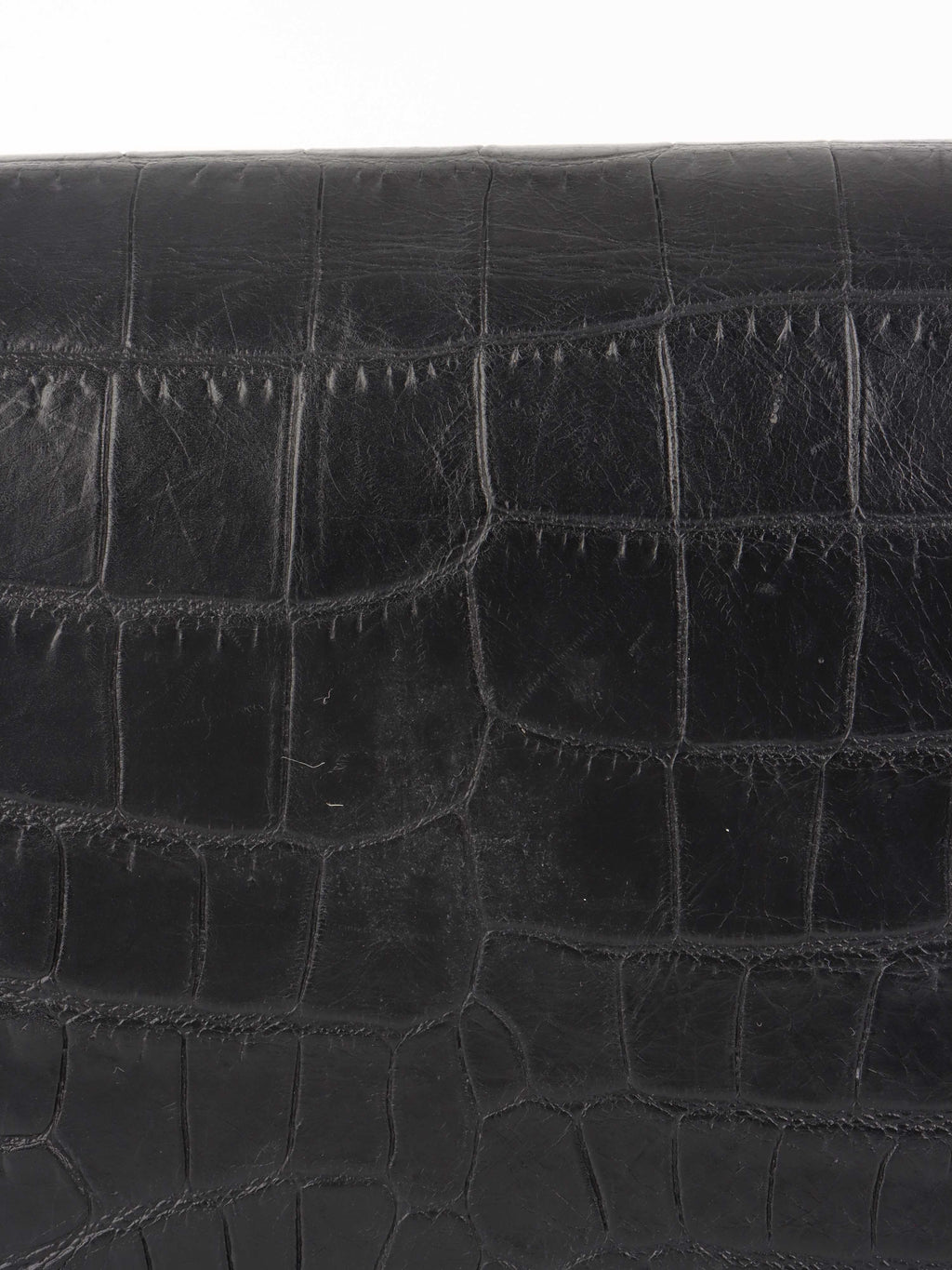 Saint Laurent Black Crocodile Embossed Chain Top Handle Kate Bag.