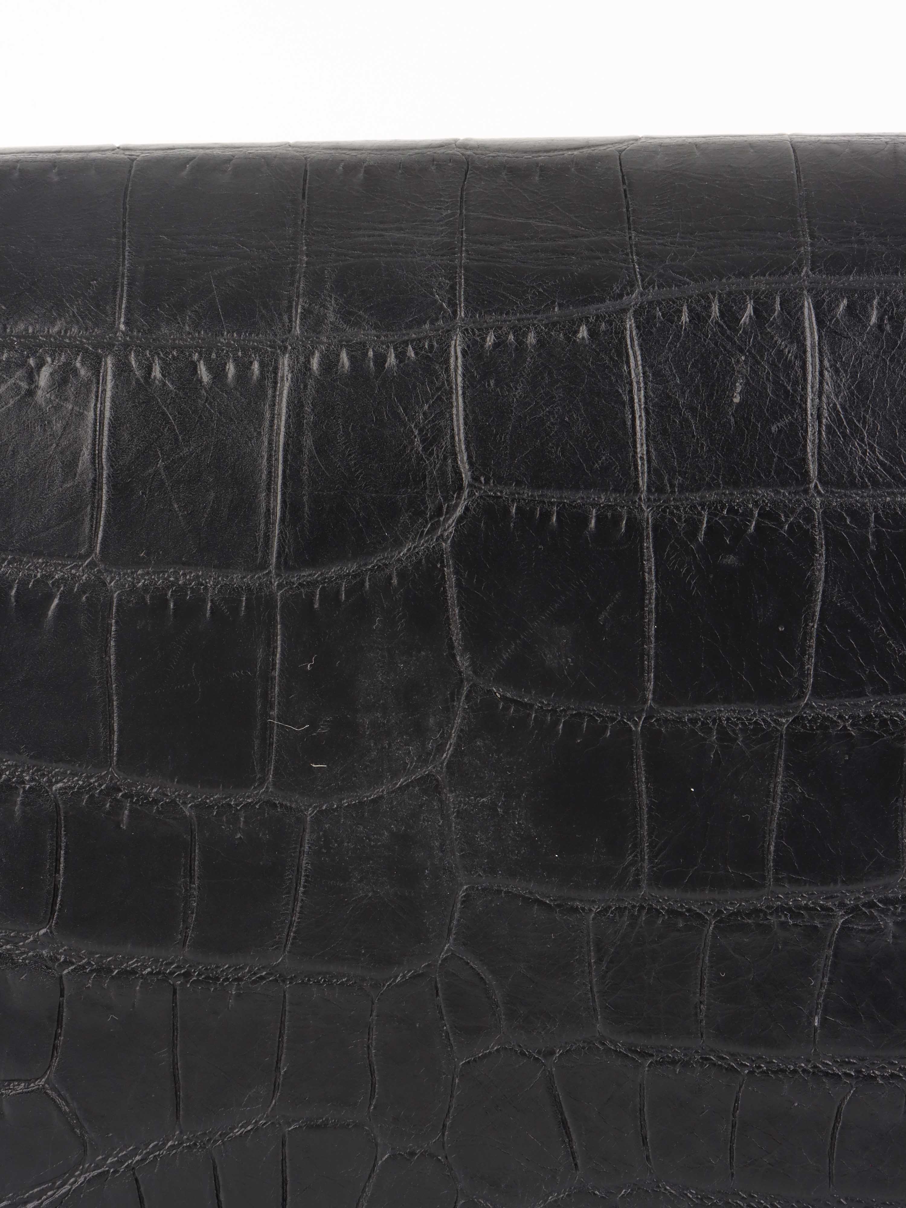 Saint Laurent Black Crocodile Embossed Chain Top Handle Kate Bag.