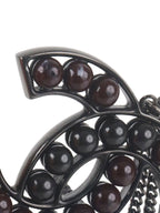 Chanel Black and Dark Burgundy Enamel CC Pendant Necklace