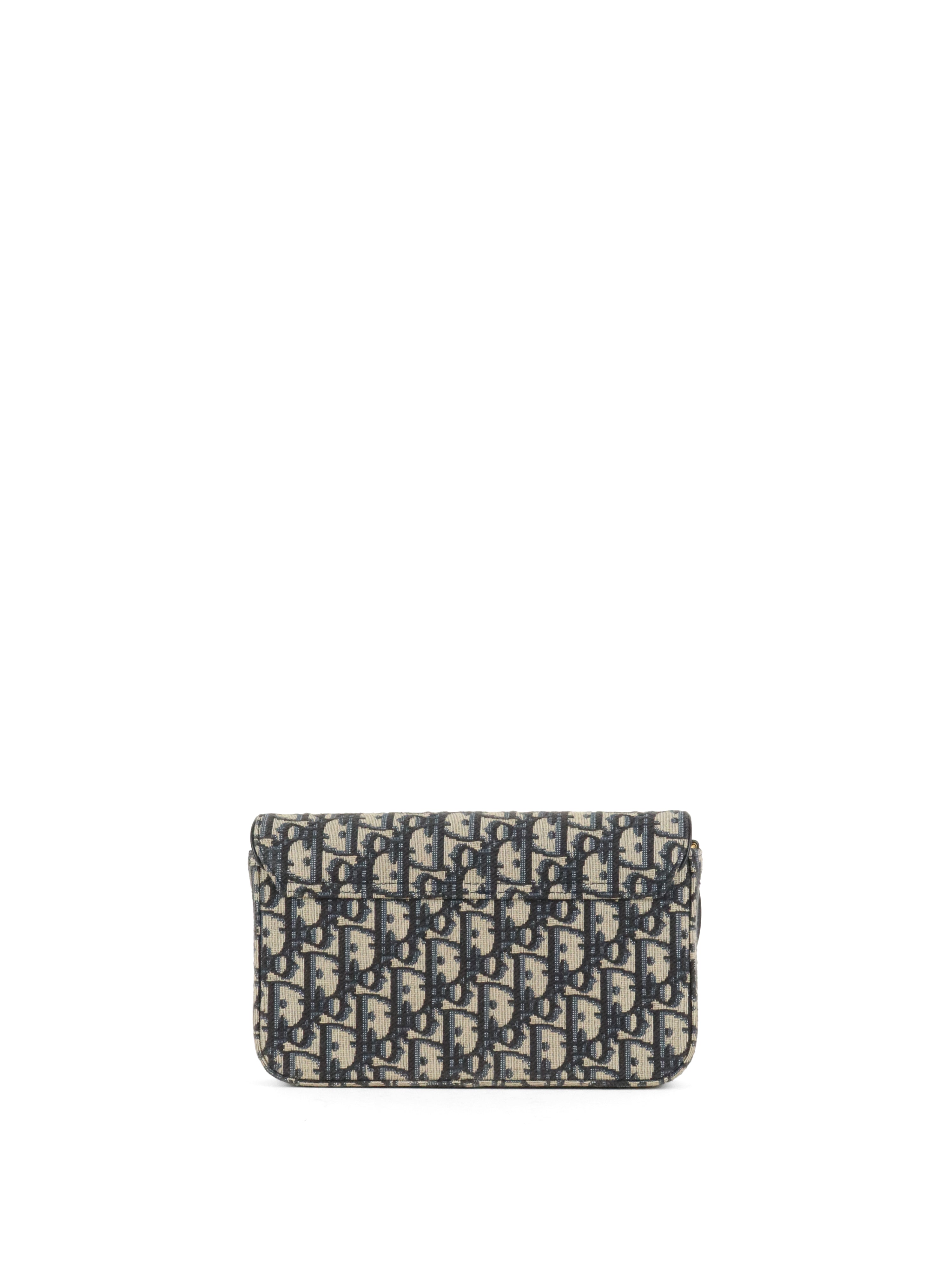 Dior Blue Oblique Jacquard Medium Saddle Pouch with Chain