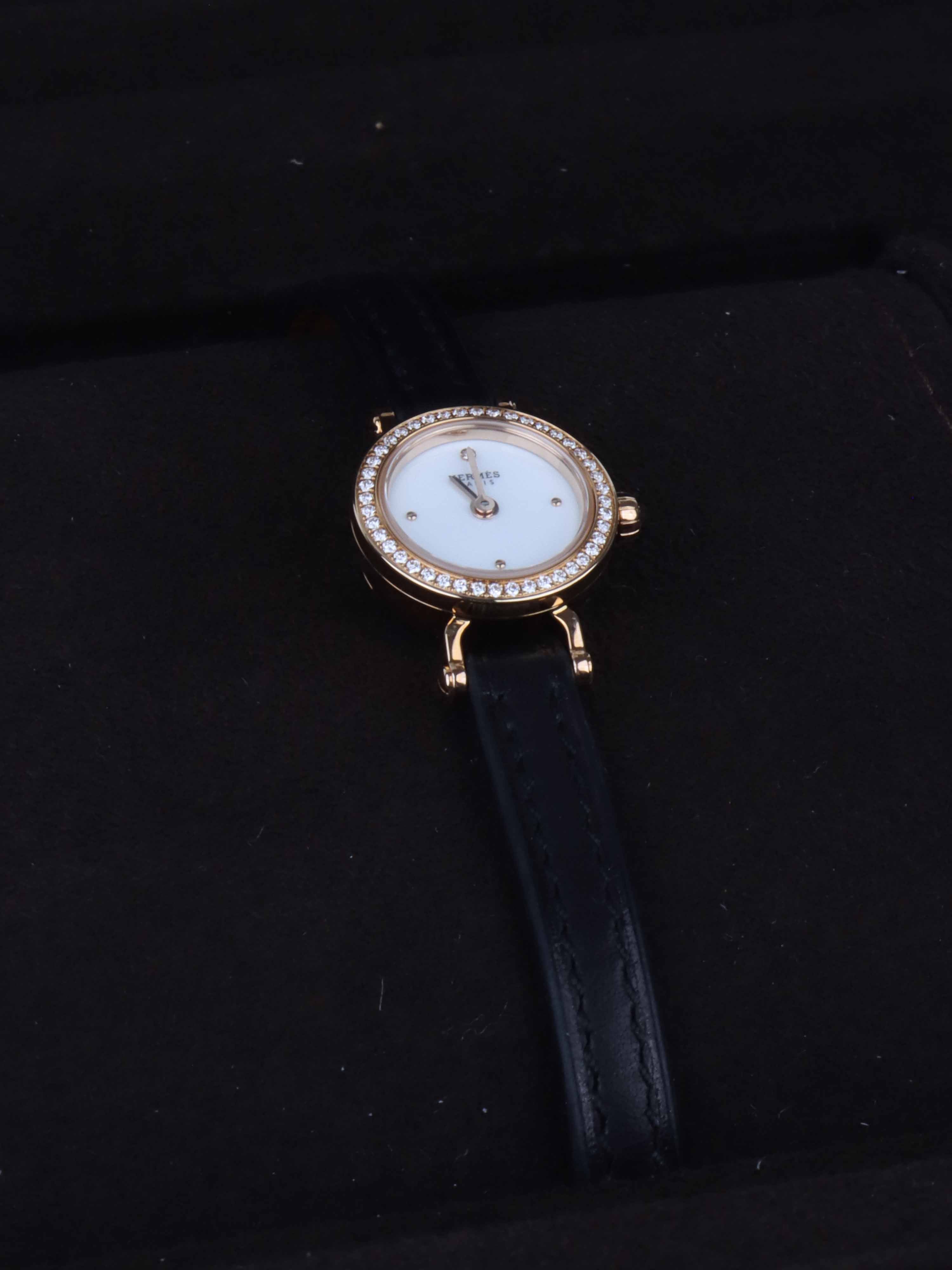 Hermes Faubourg Watch Mini Model 15mm Rose Gold with Diamonds