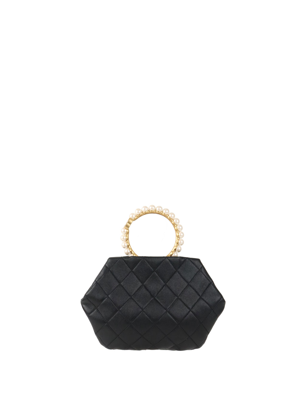 Chanel Black Lambskin with Pearl Crown Top Handle Clutch