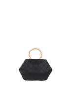 Chanel Black Lambskin with Pearl Crown Top Handle Clutch