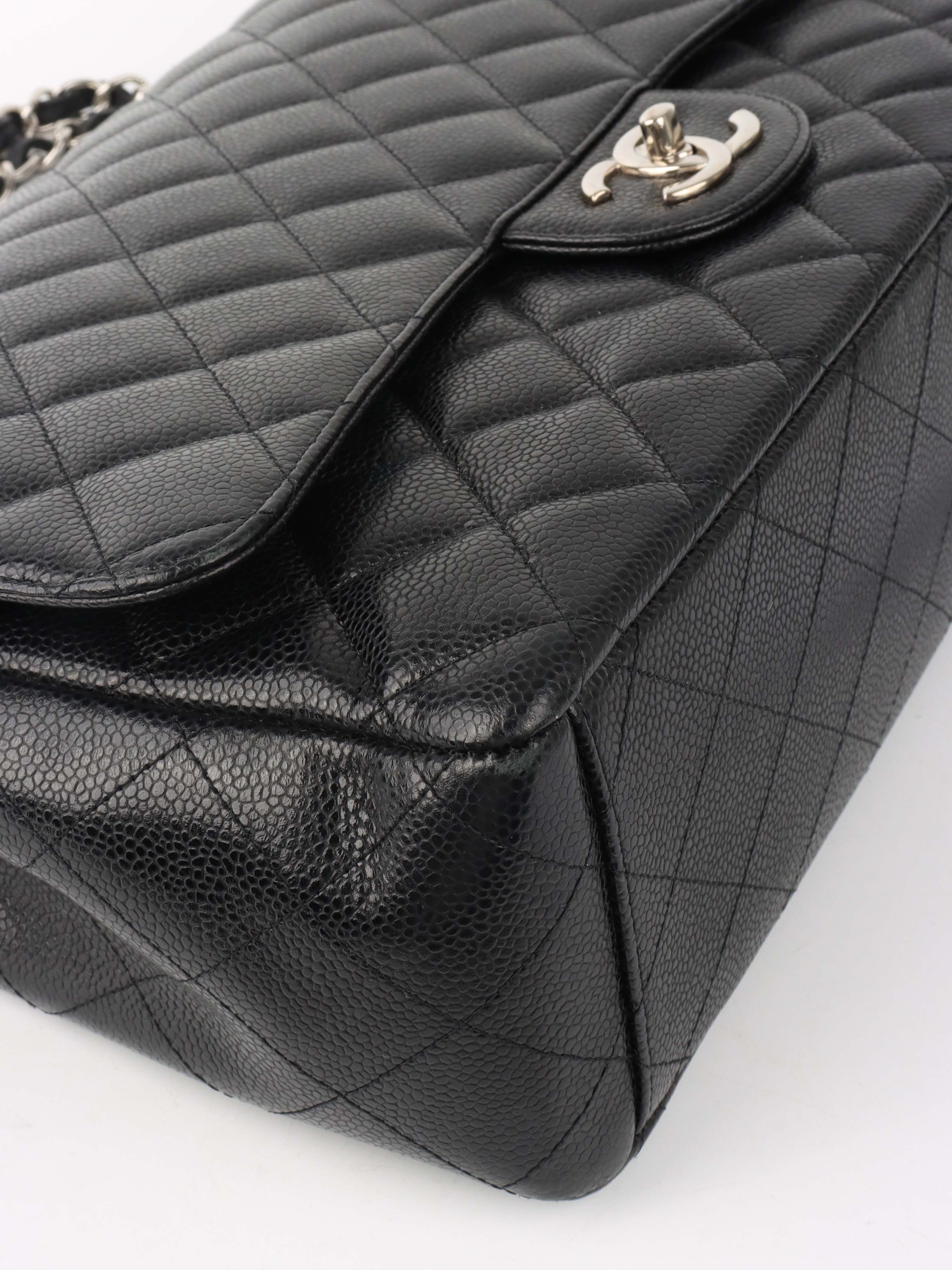 Chanel Black Caviar Maxi Double Classic Flap SHW.