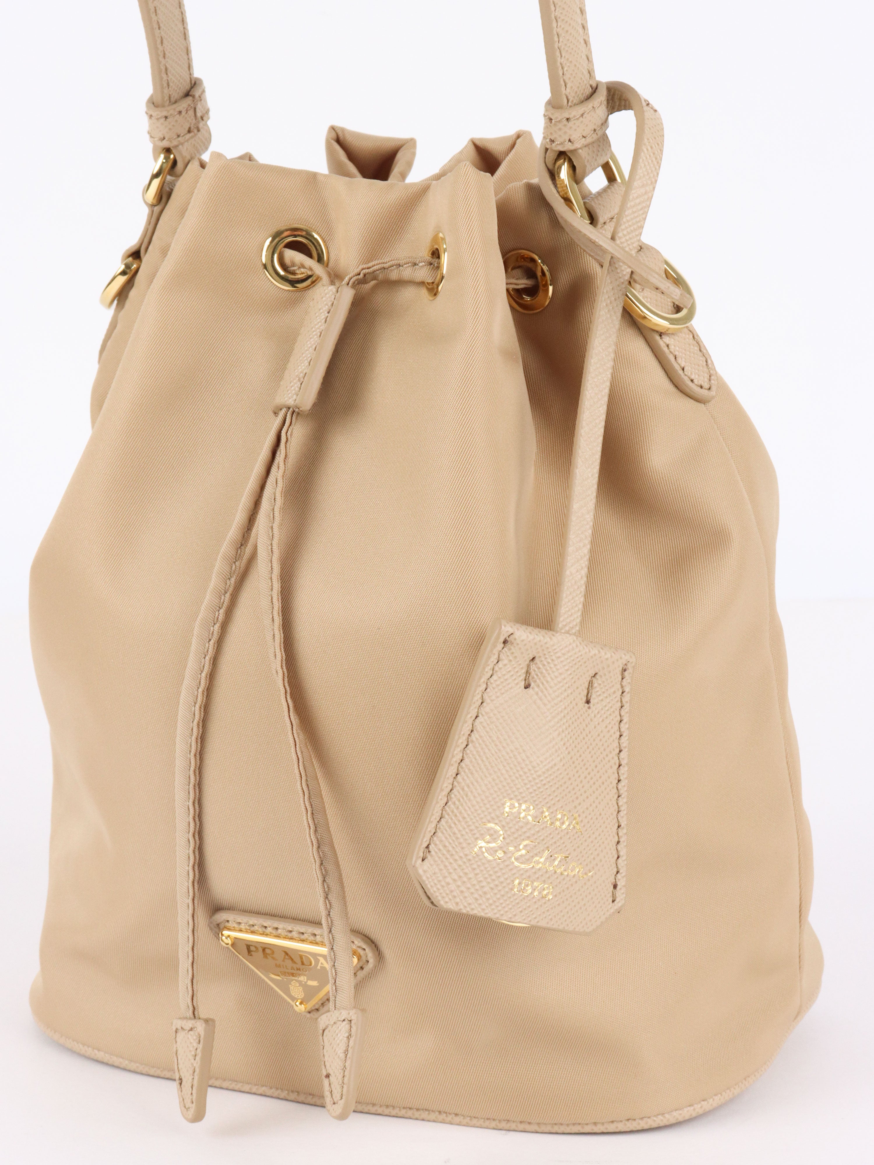 Prada Beige Nylon Re-Edition 1978 Bucket Bag.
