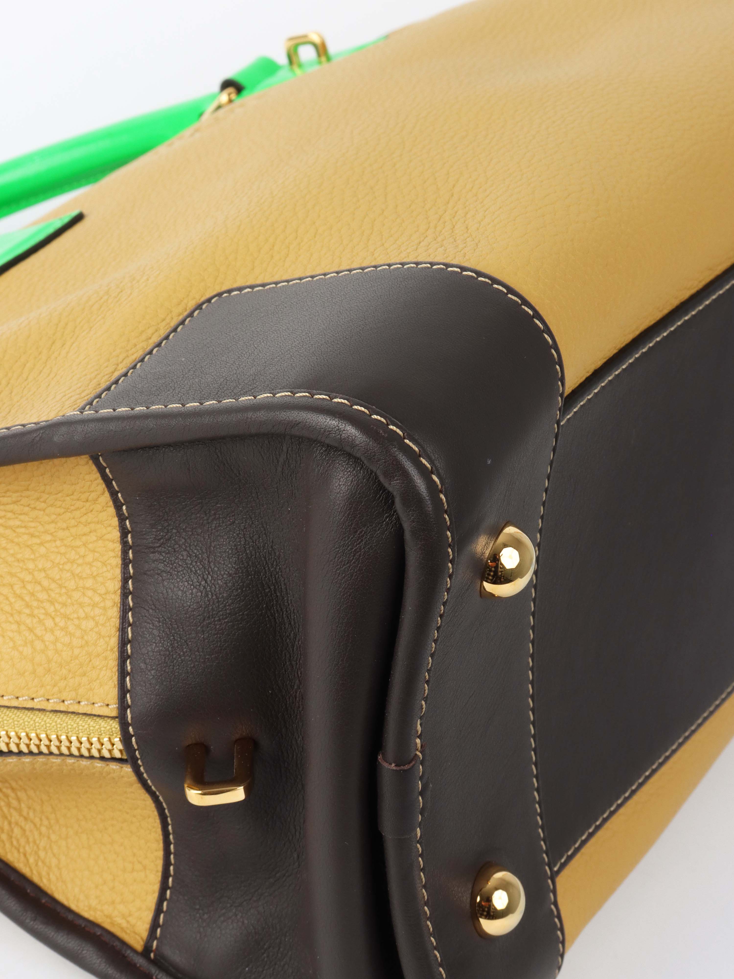 Loewe Amazona 36 Brown/beige with Green Top Handle.