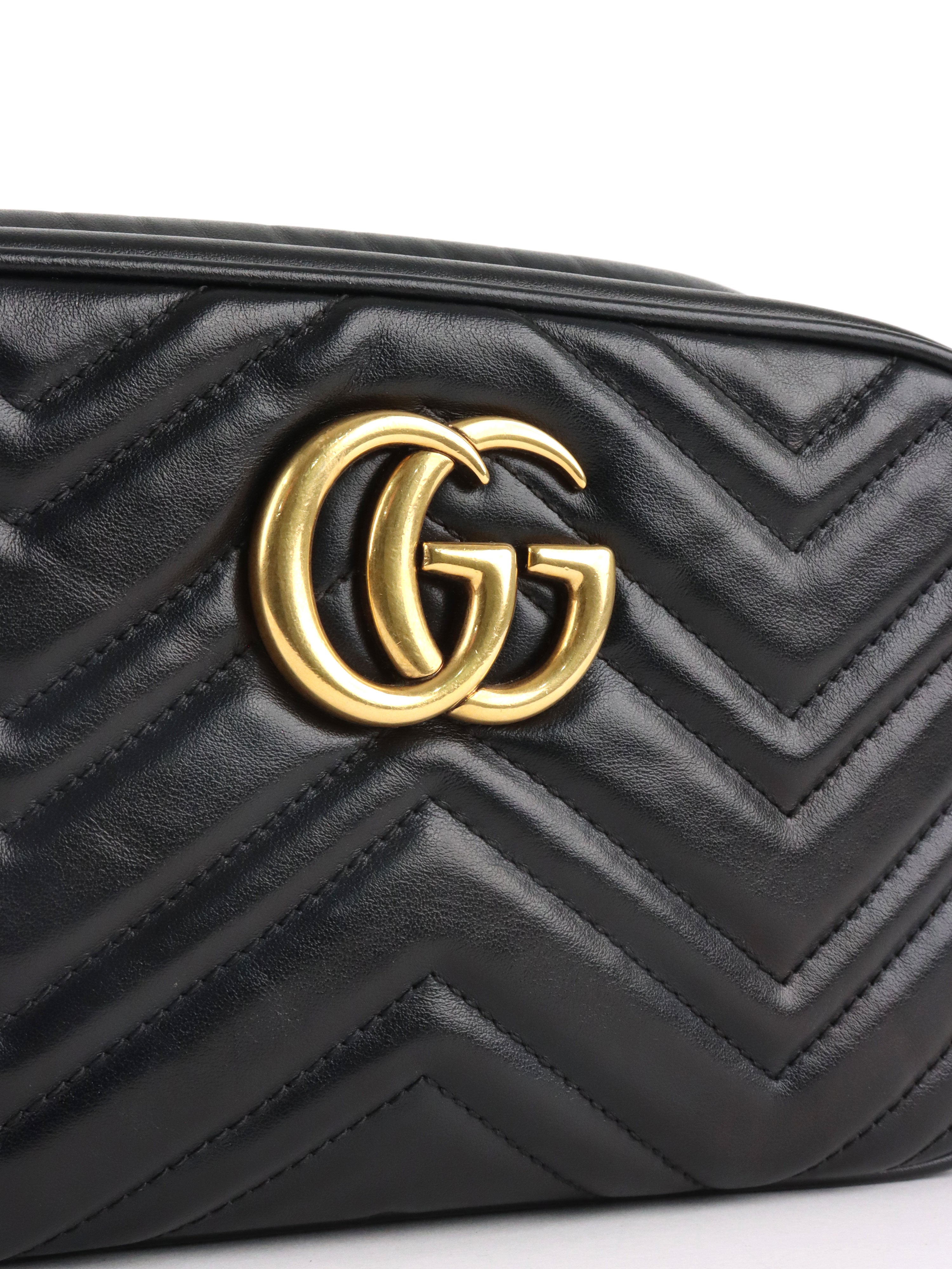 Gucci Black Small GG Marmont Camera Bag.