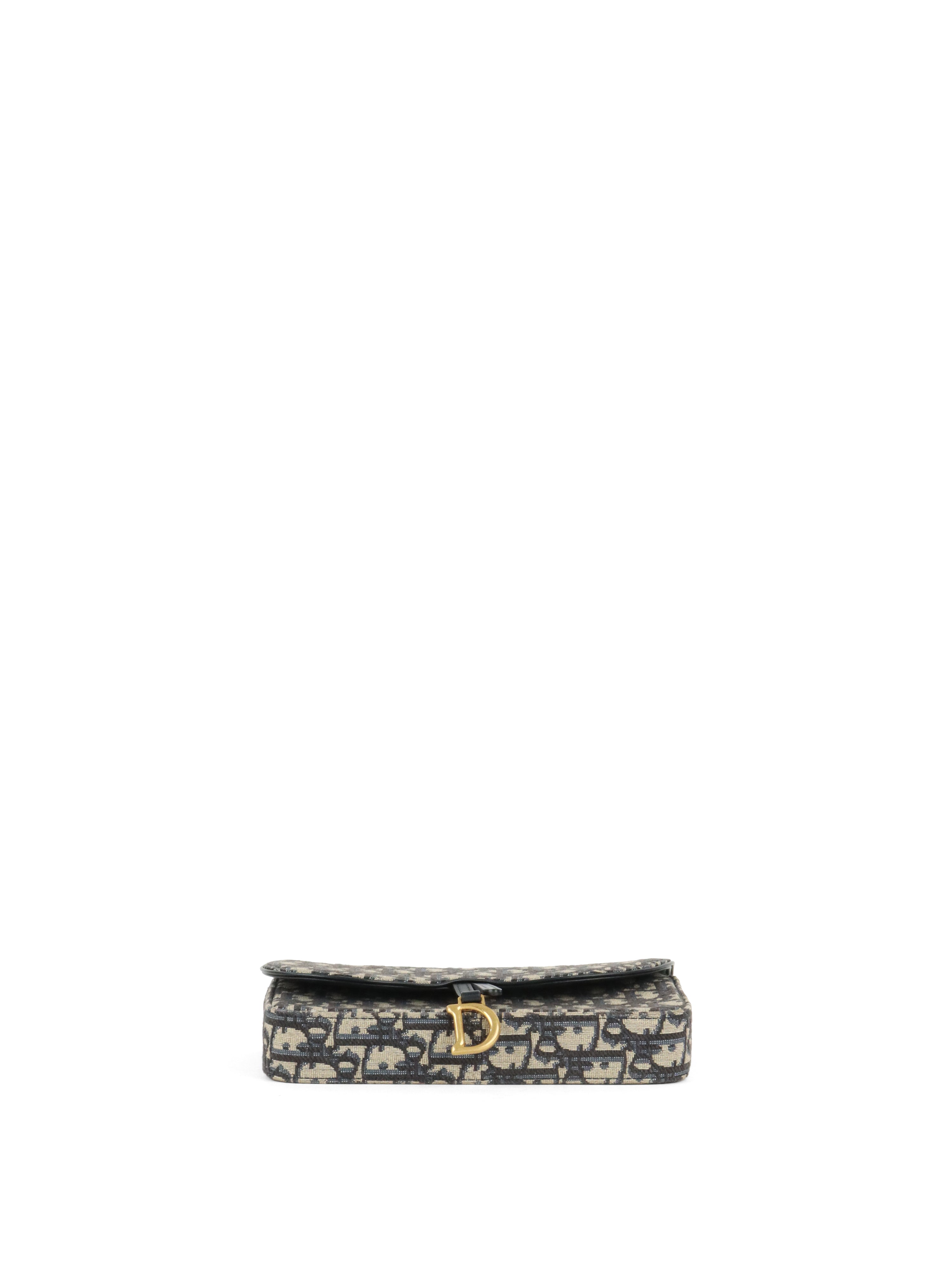 Dior Blue Oblique Jacquard Medium Saddle Pouch with Chain