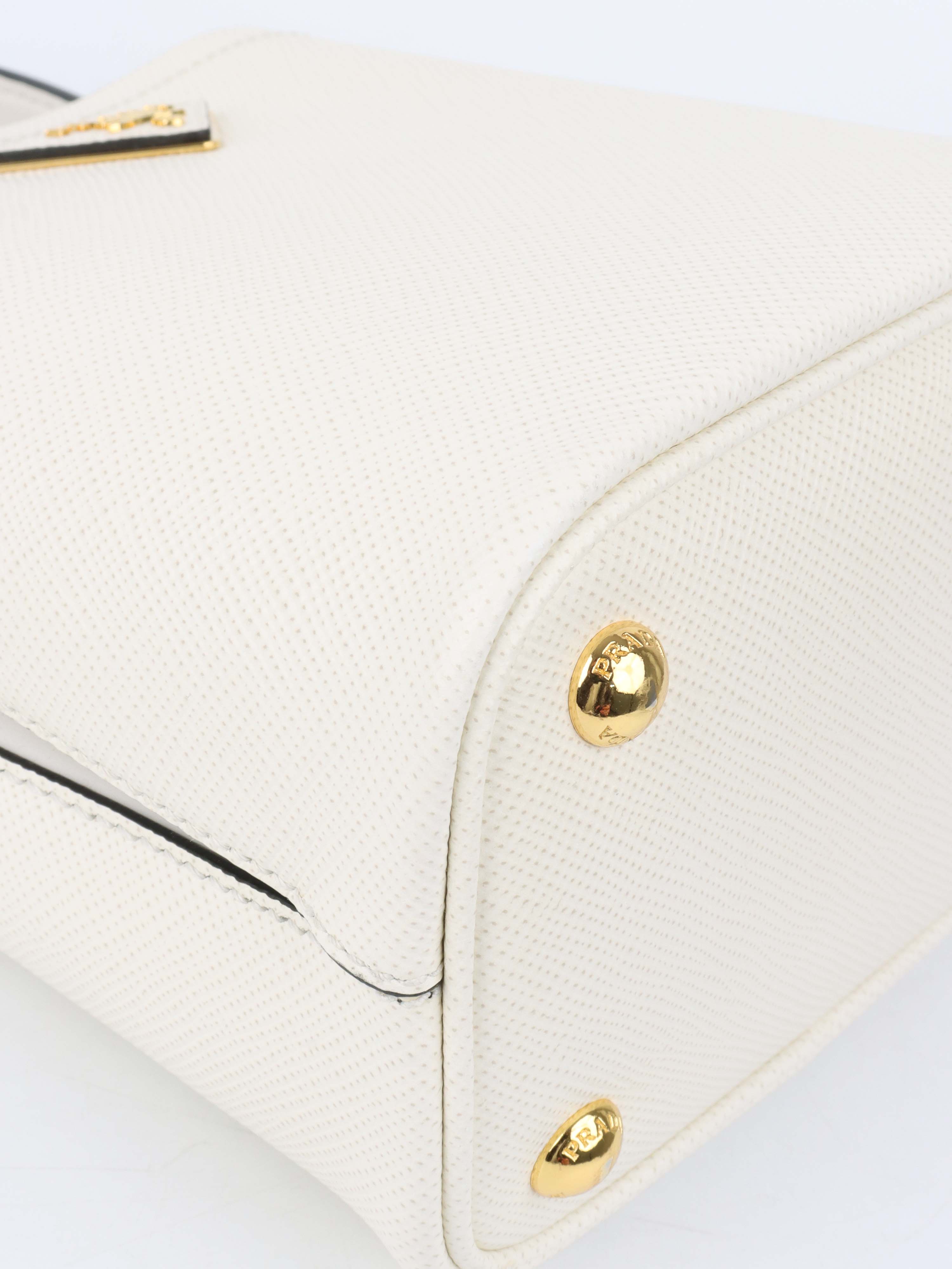 Prada Small Saffiano White Panier Bag.