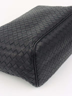 Bottega Veneta Black Intrecciato Woven Small Shoulder Bag.