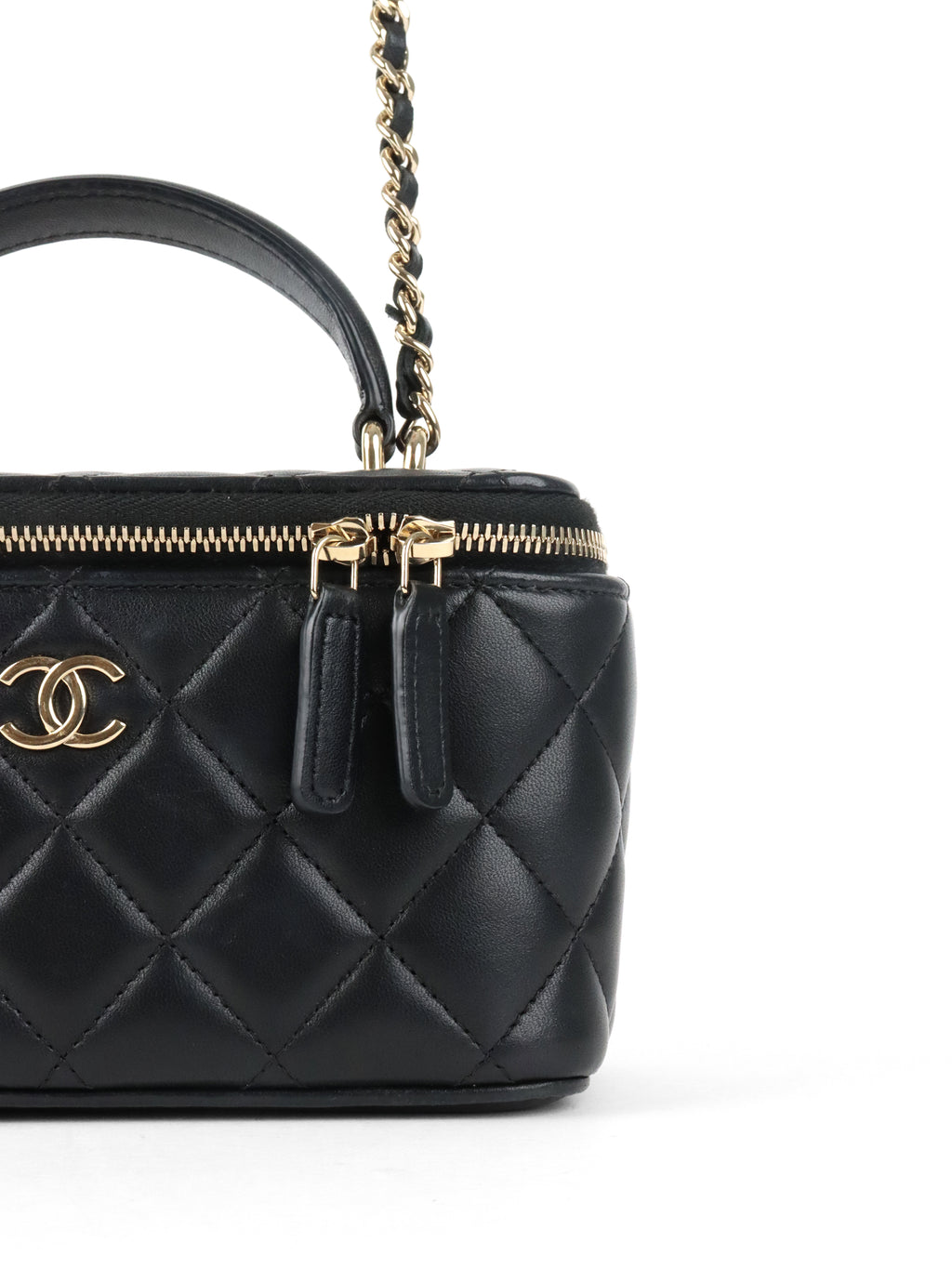 Chanel Black Lambskin Vanity Case with Handle LGHW