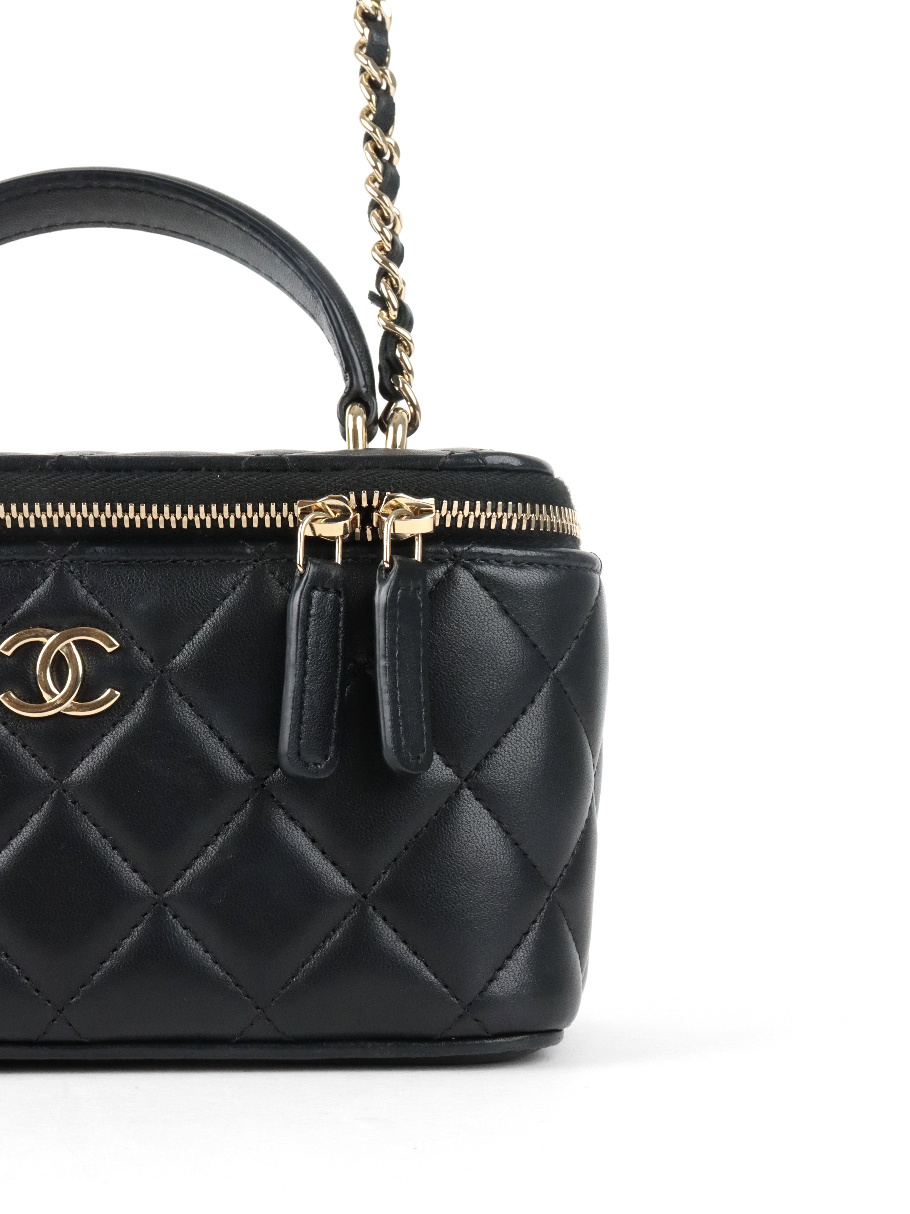 Chanel Black Lambskin Vanity Case with Handle LGHW