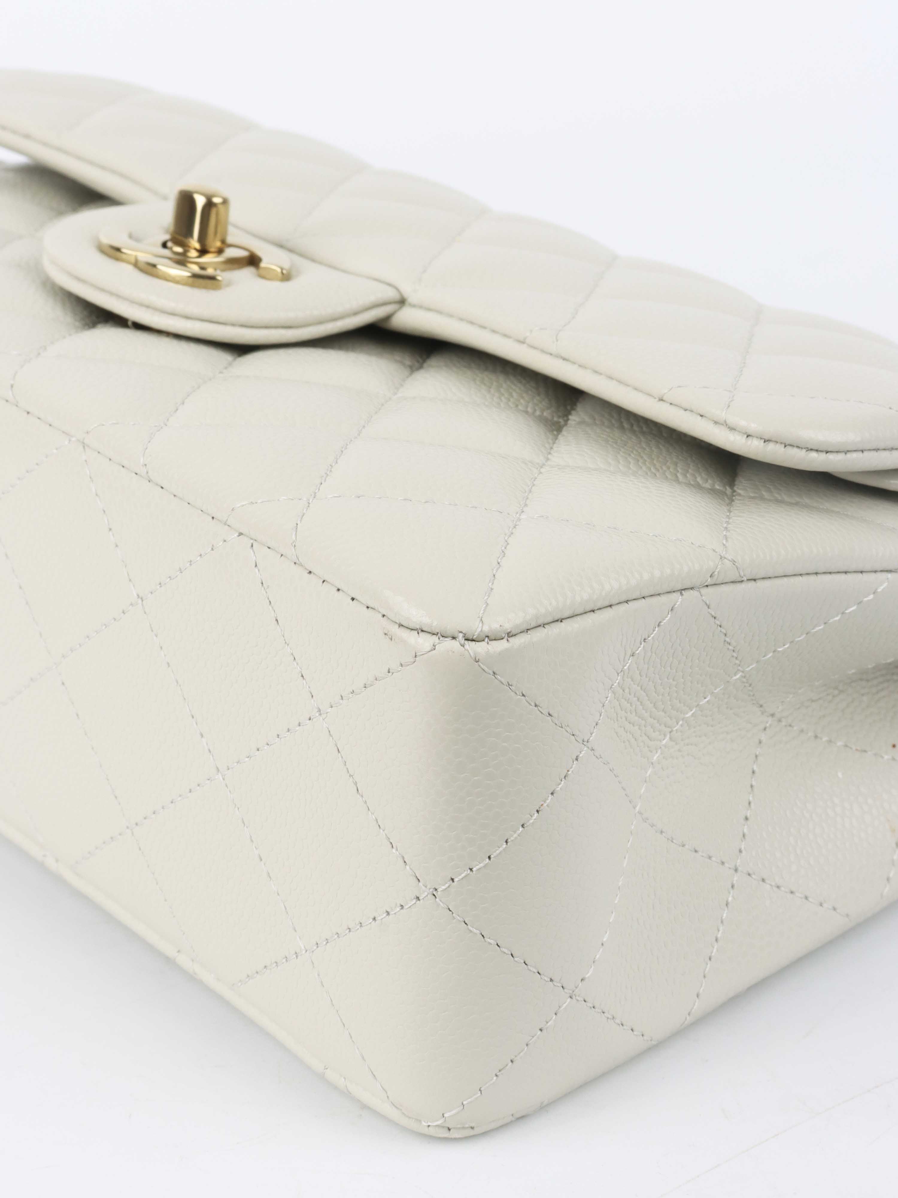 Chanel 21A  Light Grey Caviar Small Classic Flap LGHW.